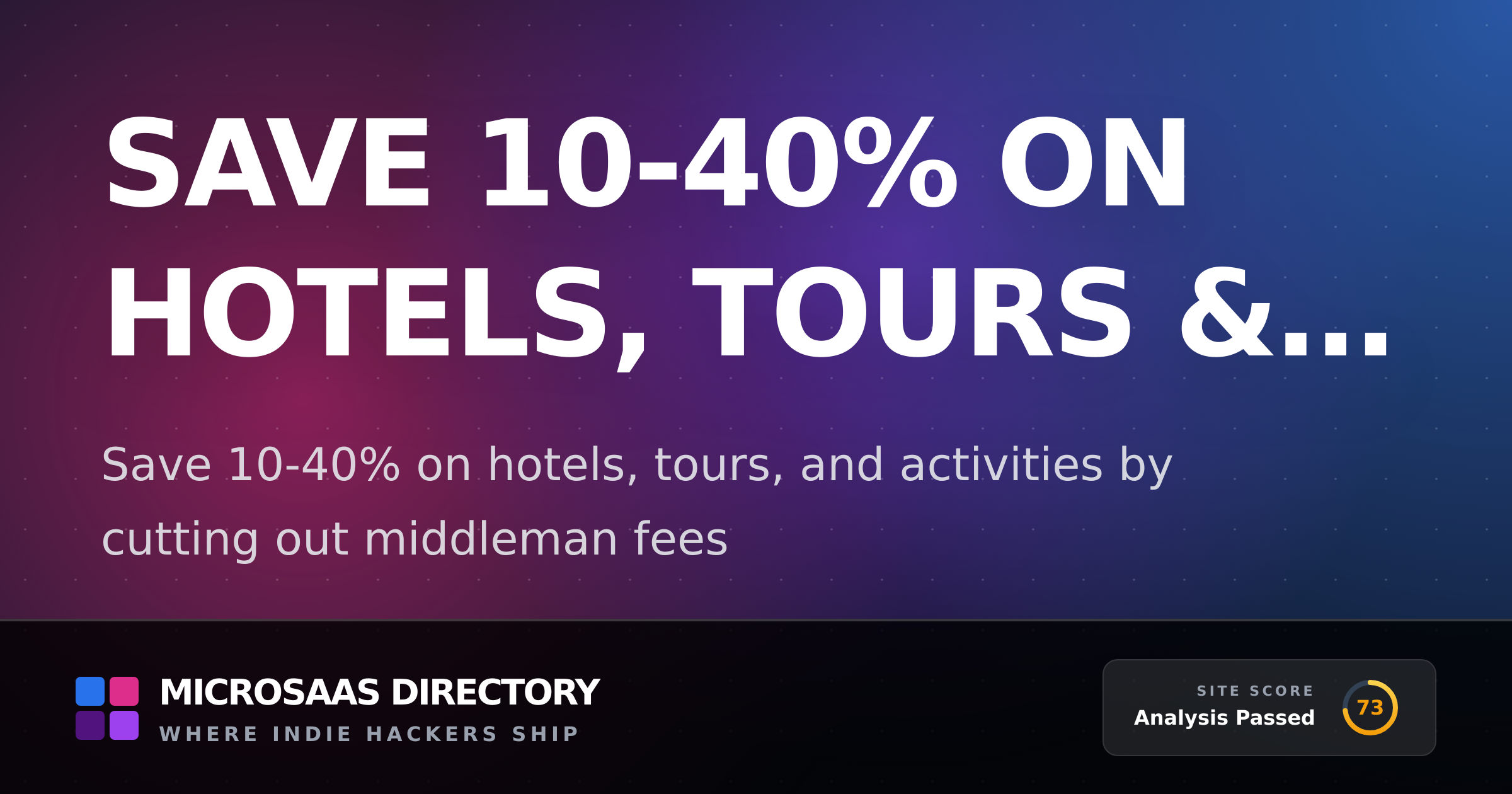 Save 10-40% on Hotels, Tours & Acti... | MicroSaaS Directory