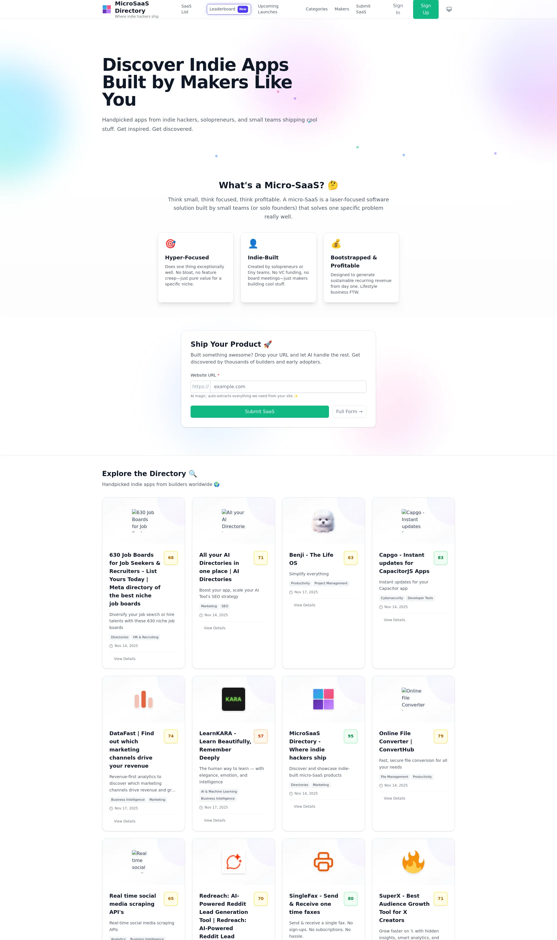 Discover and showcase indie-built micro-SaaS products
