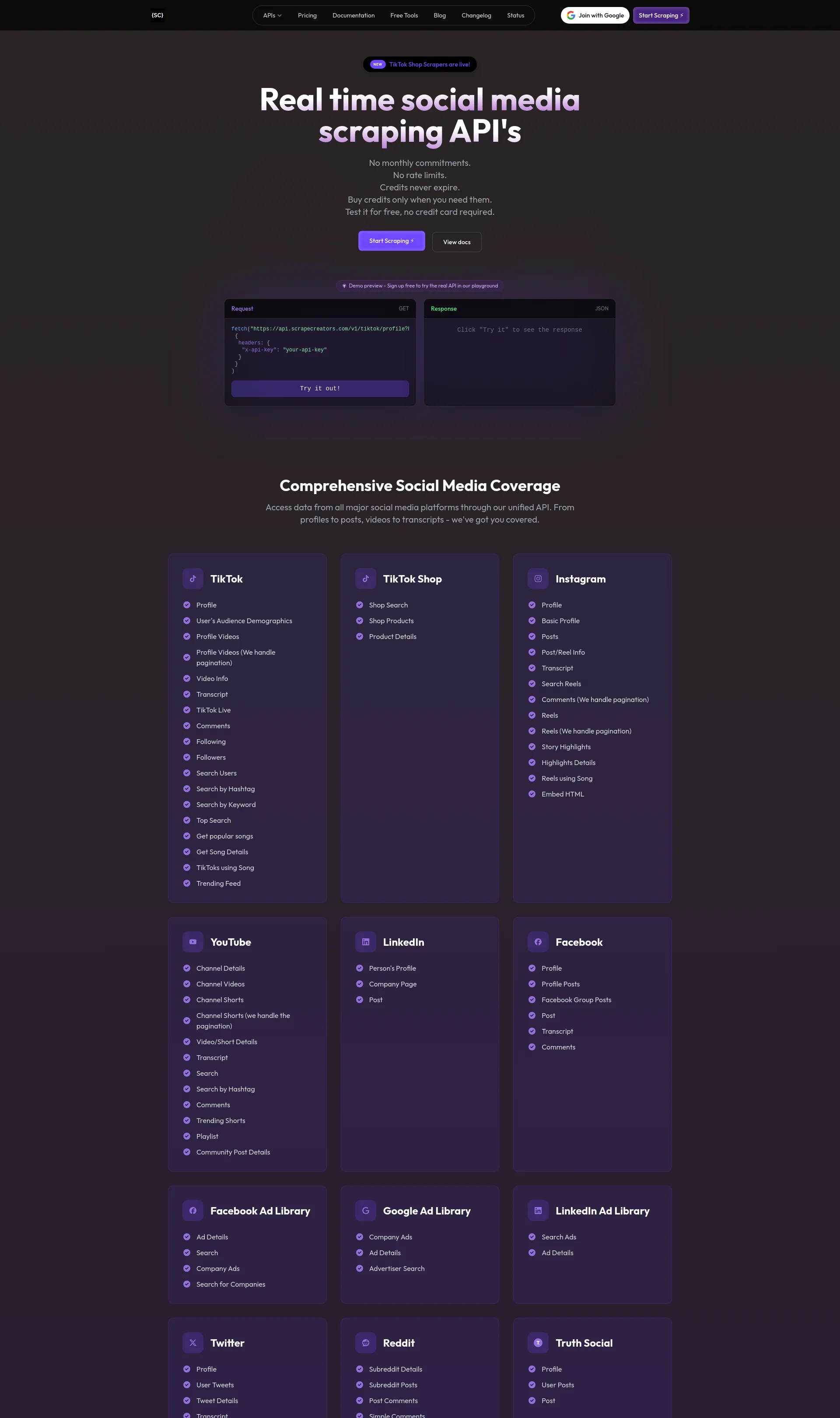 Real-time social media scraping API with no monthly commitments and no rate limits