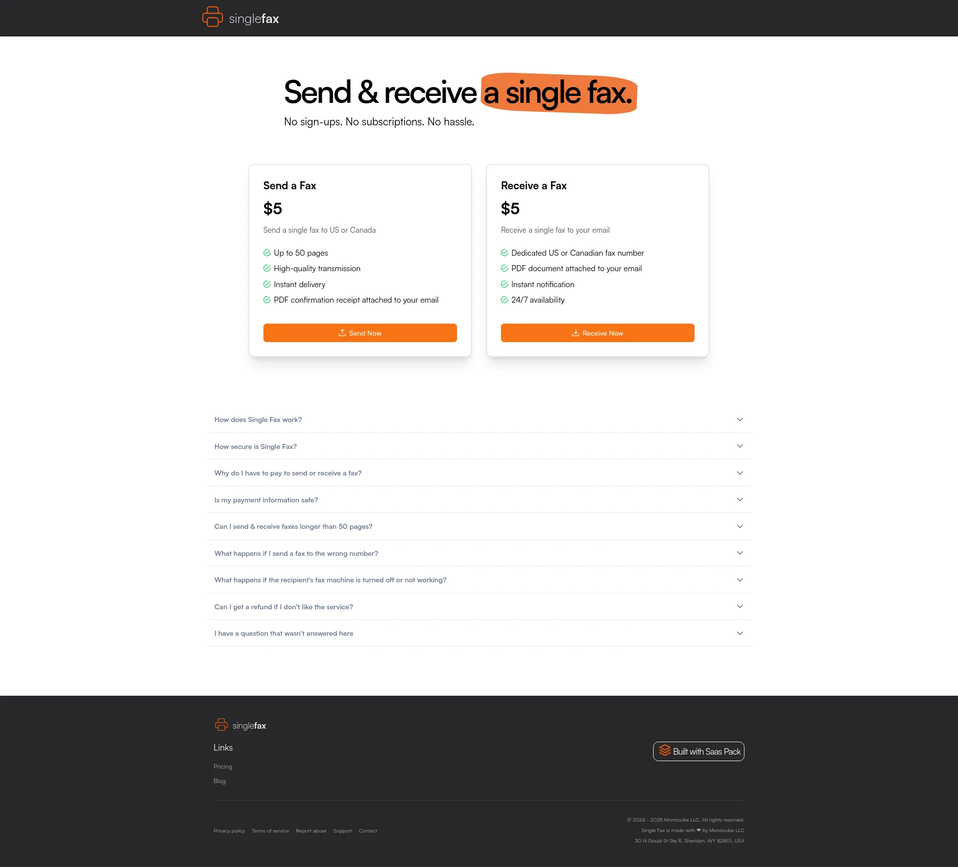 Send and receive one-time faxes without subscriptions or hassle