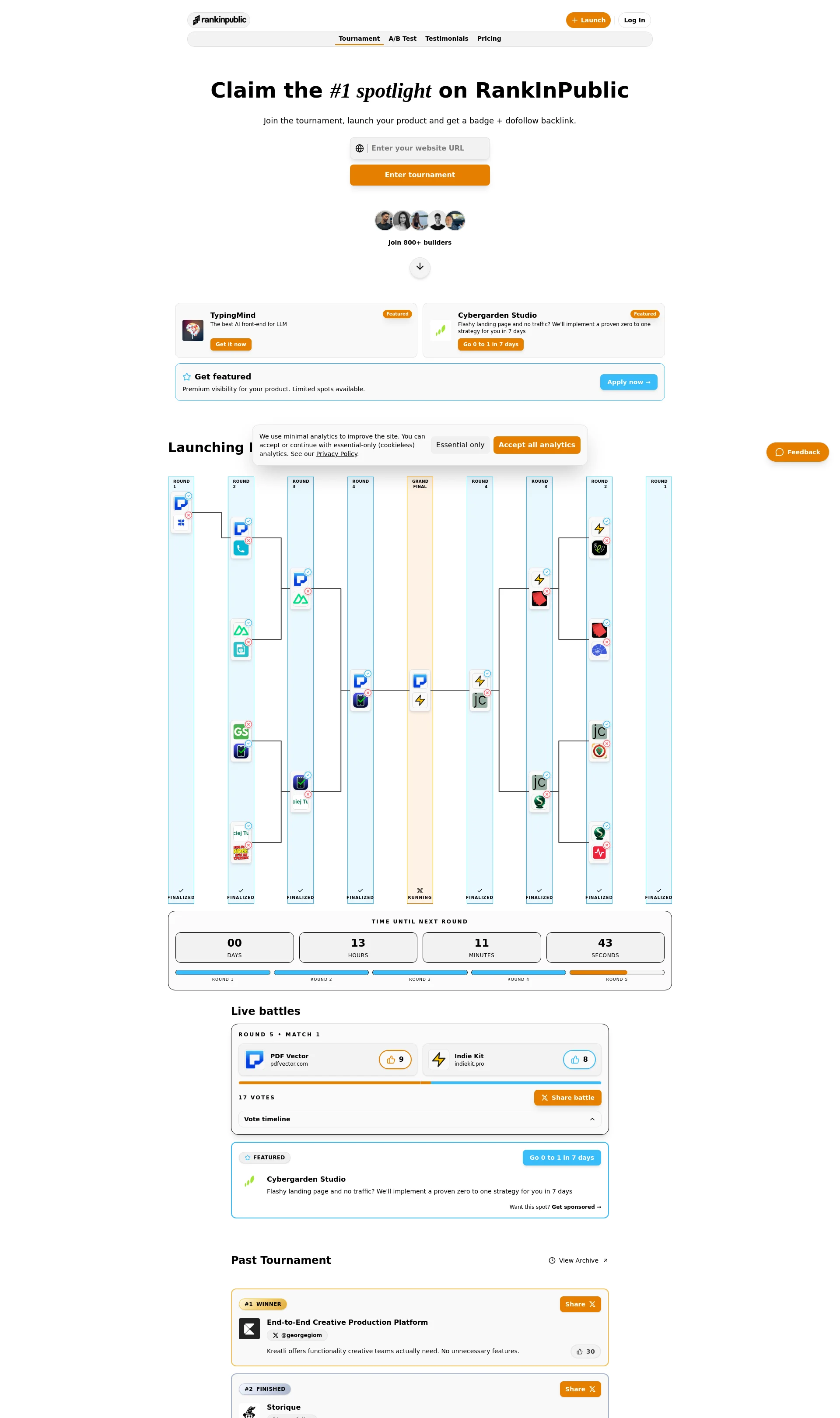 Live product rankings