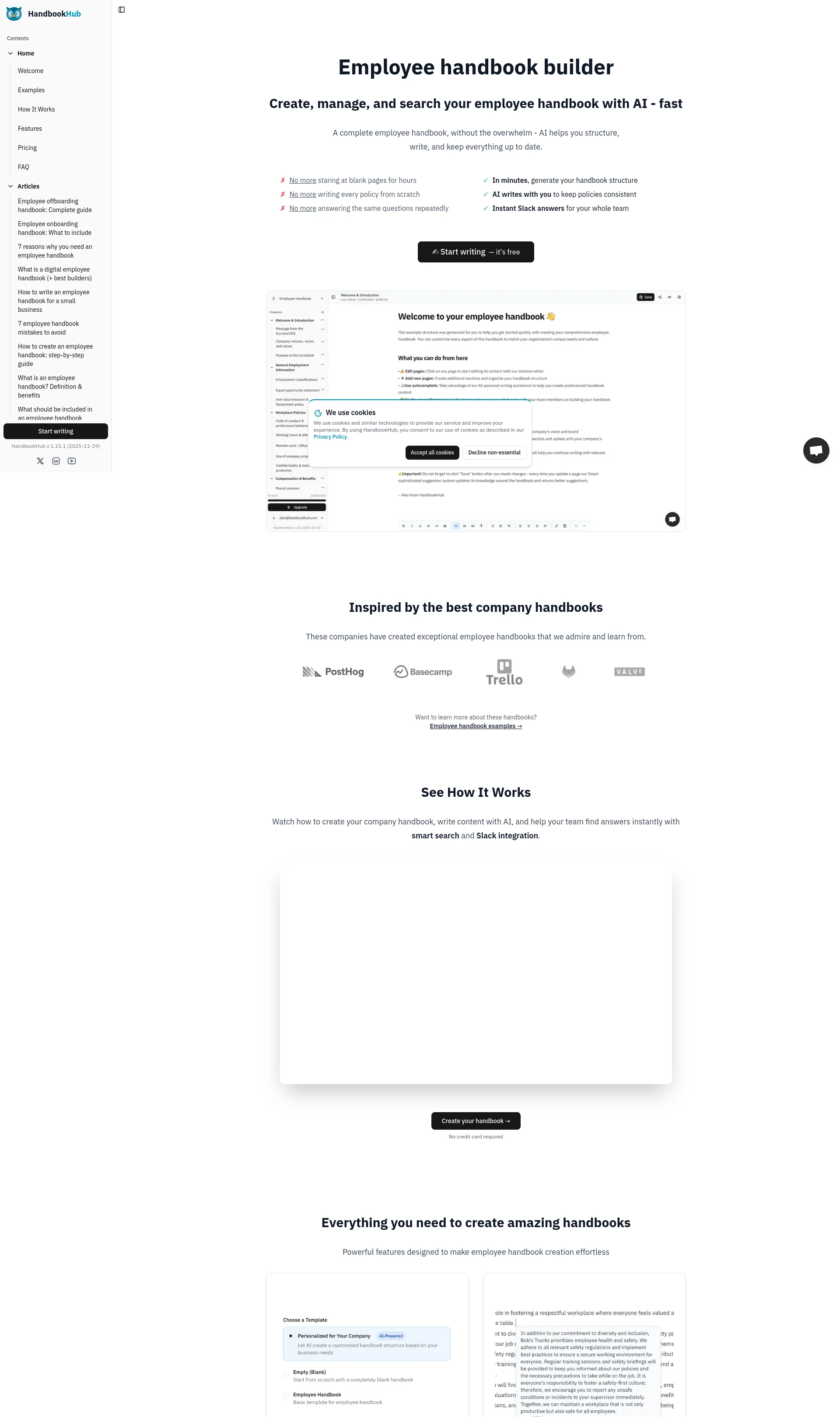 Create, manage, and search your employee handbook with AI - fast
