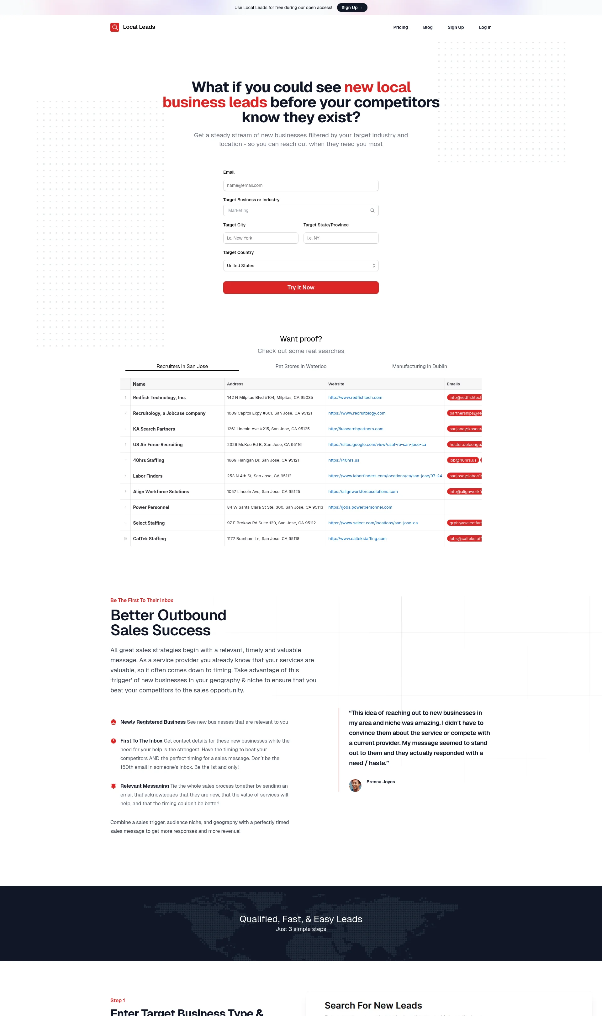 Get a steady stream of new businesses filtered by your target industry and location