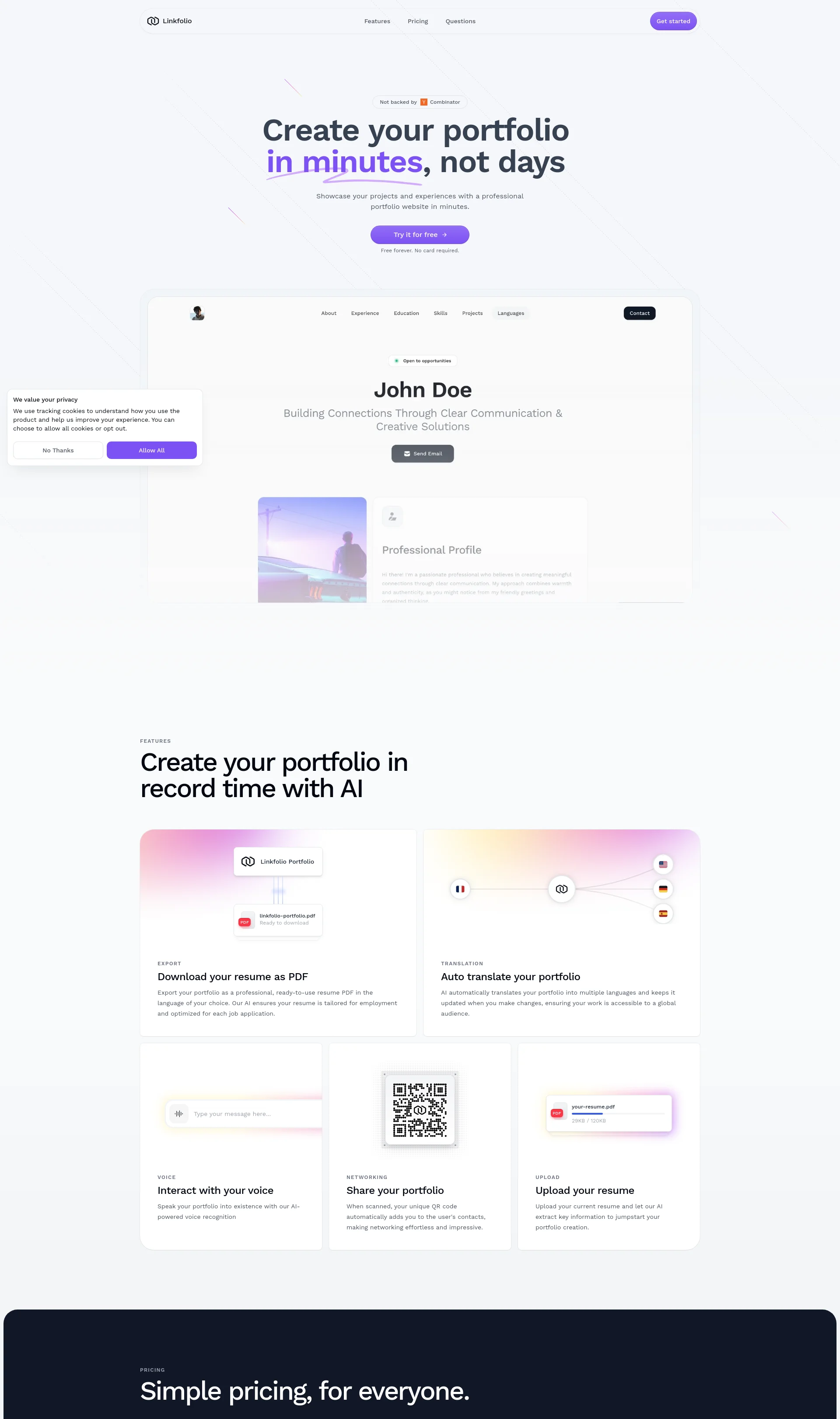 Create your professional portfolio in minutes, not days