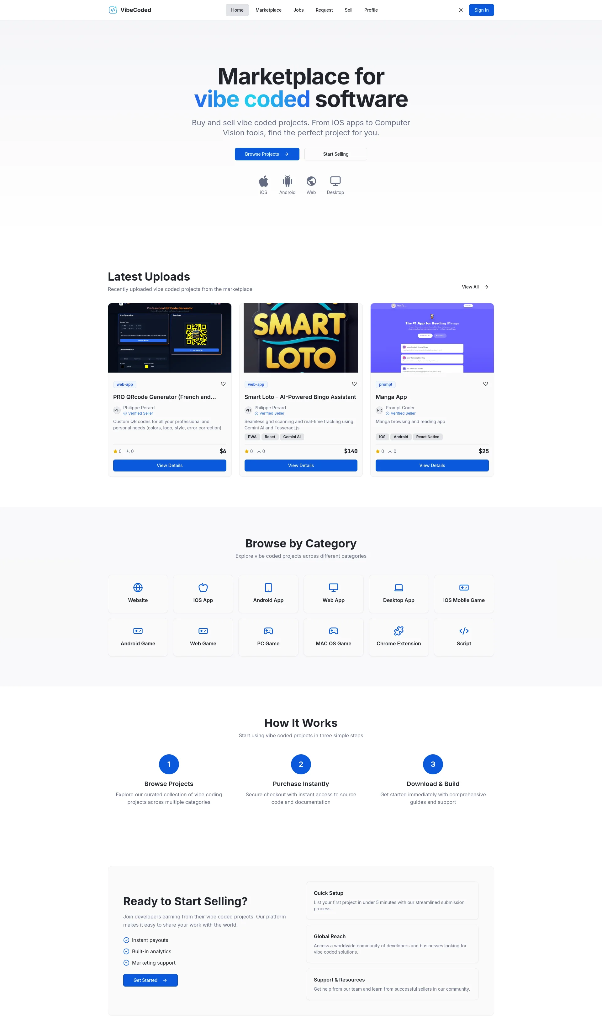 Buy and sell vibe coded projects