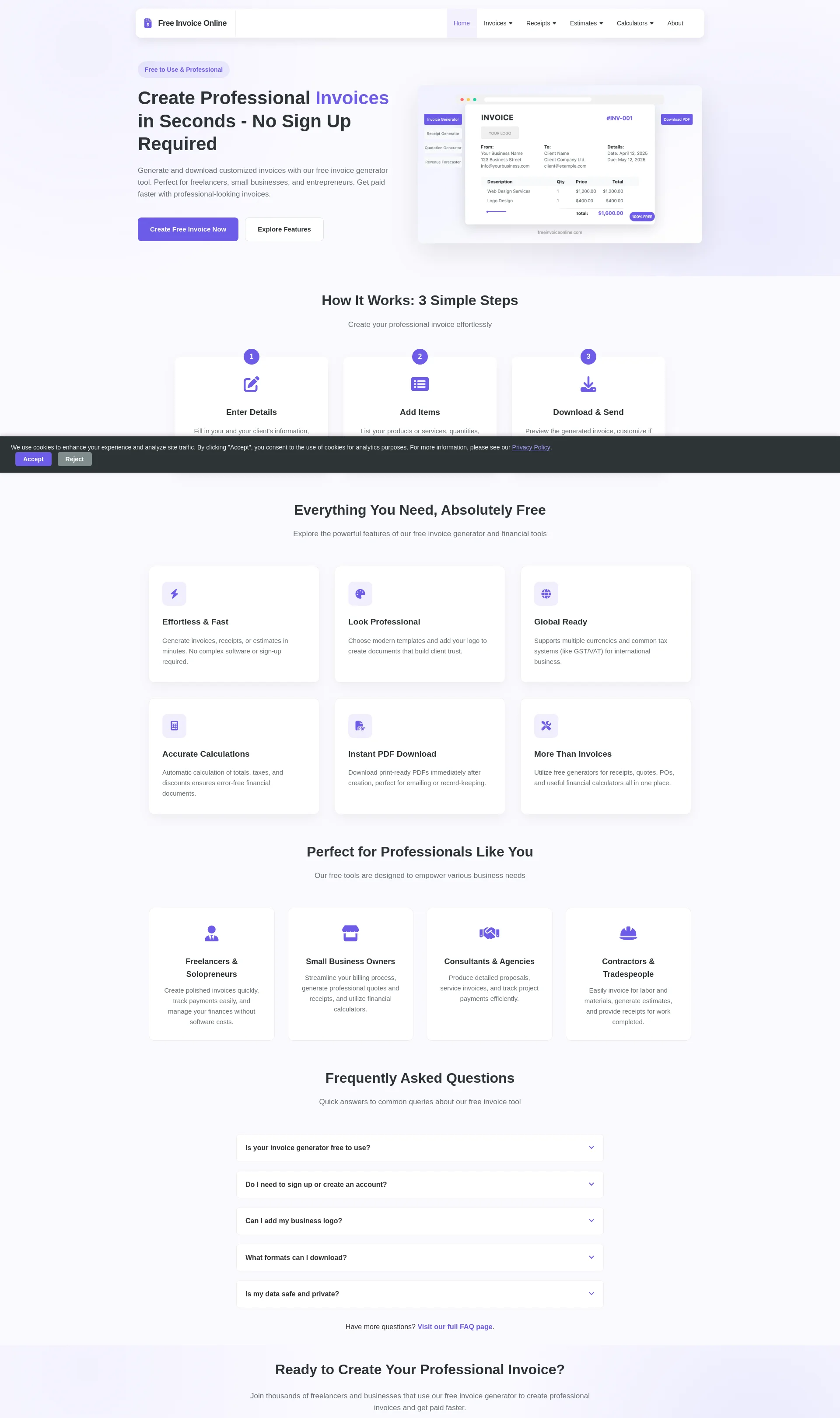 Create Professional Invoices Online - No Sign-up Required