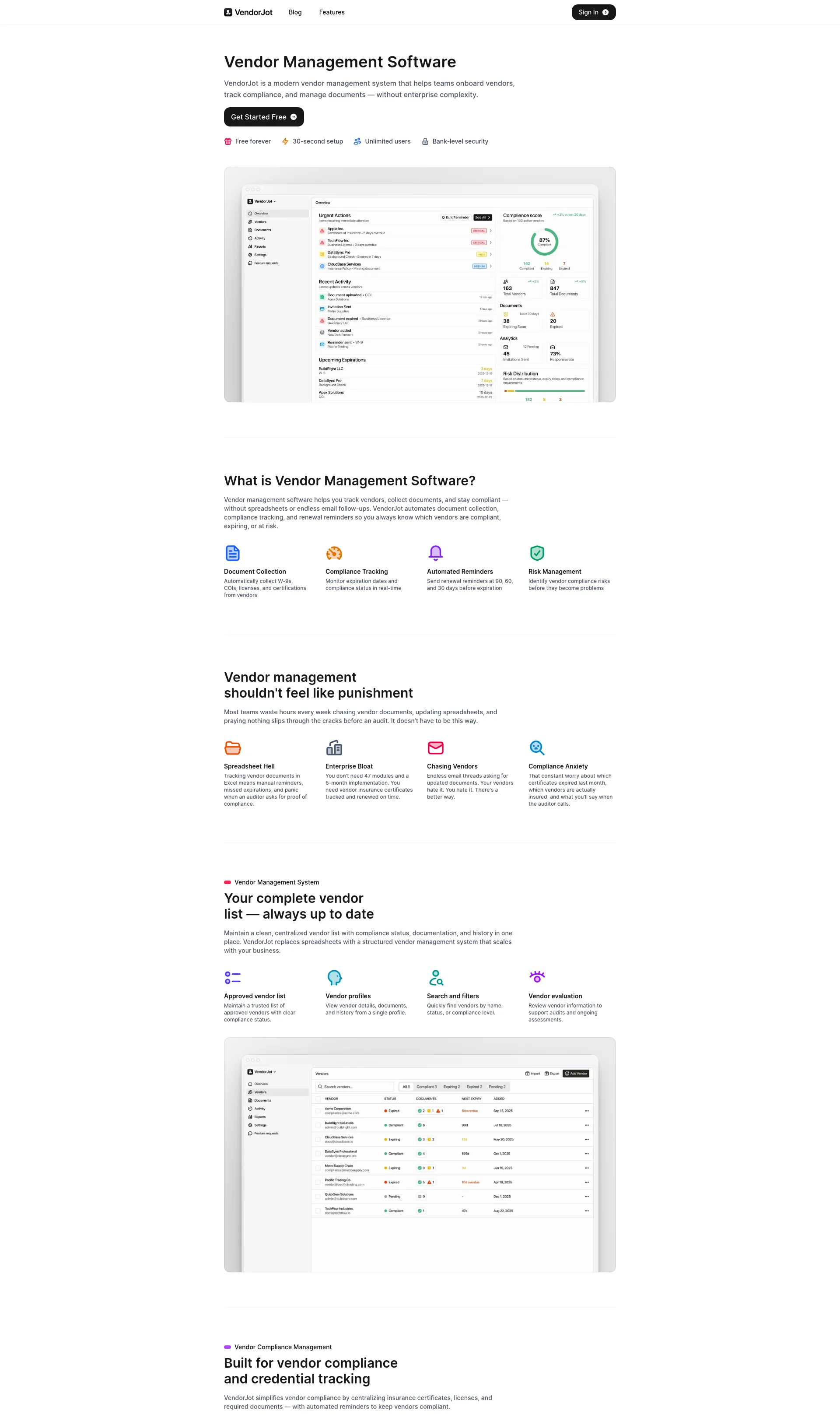 VendorJot is a modern vendor management system that helps teams onboard vendors, track compliance, and manage documents — without enterprise complexity.