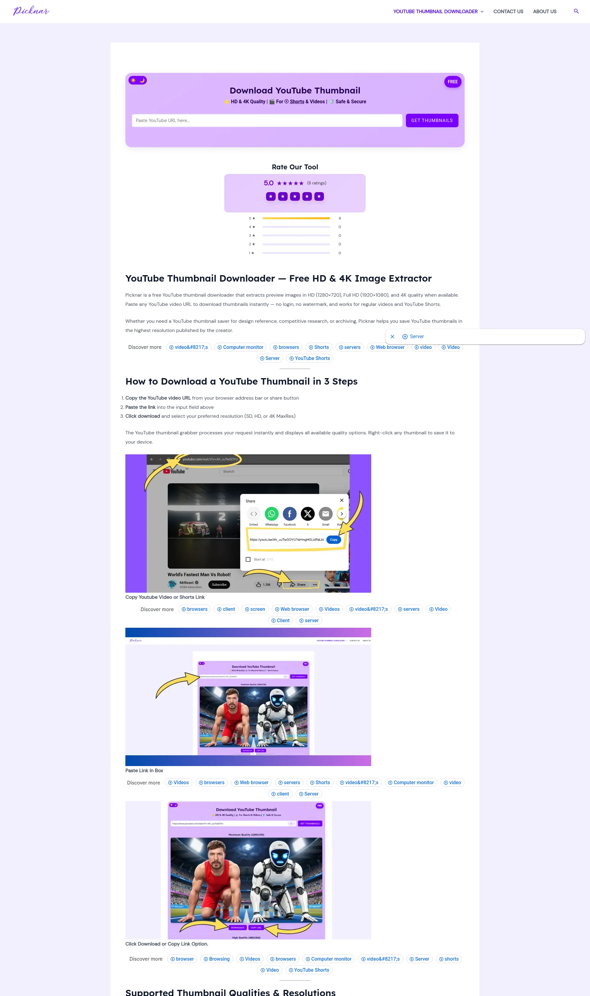 Free YouTube thumbnail downloader that extracts preview images in HD, Full HD, and 4K quality
