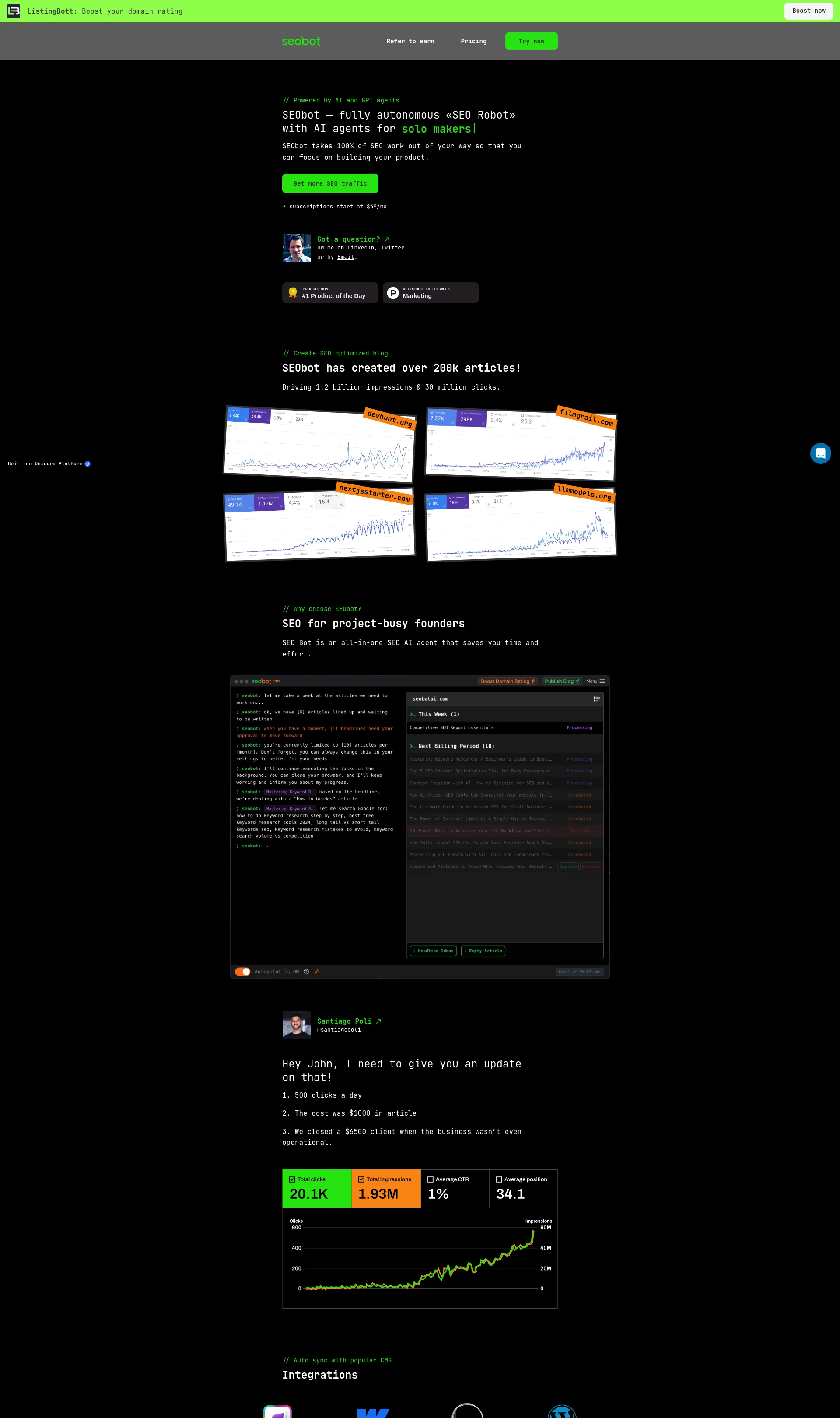 Fully autonomous SEO Robot with SEO AI agents for busy founders