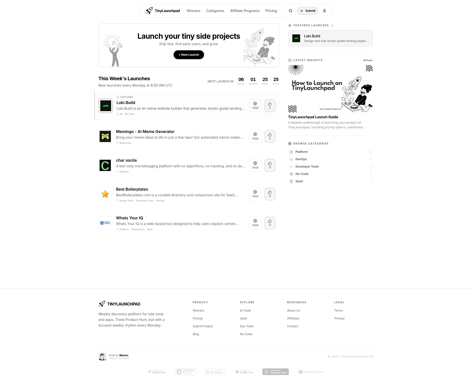 Weekly discovery platform for new tools and apps