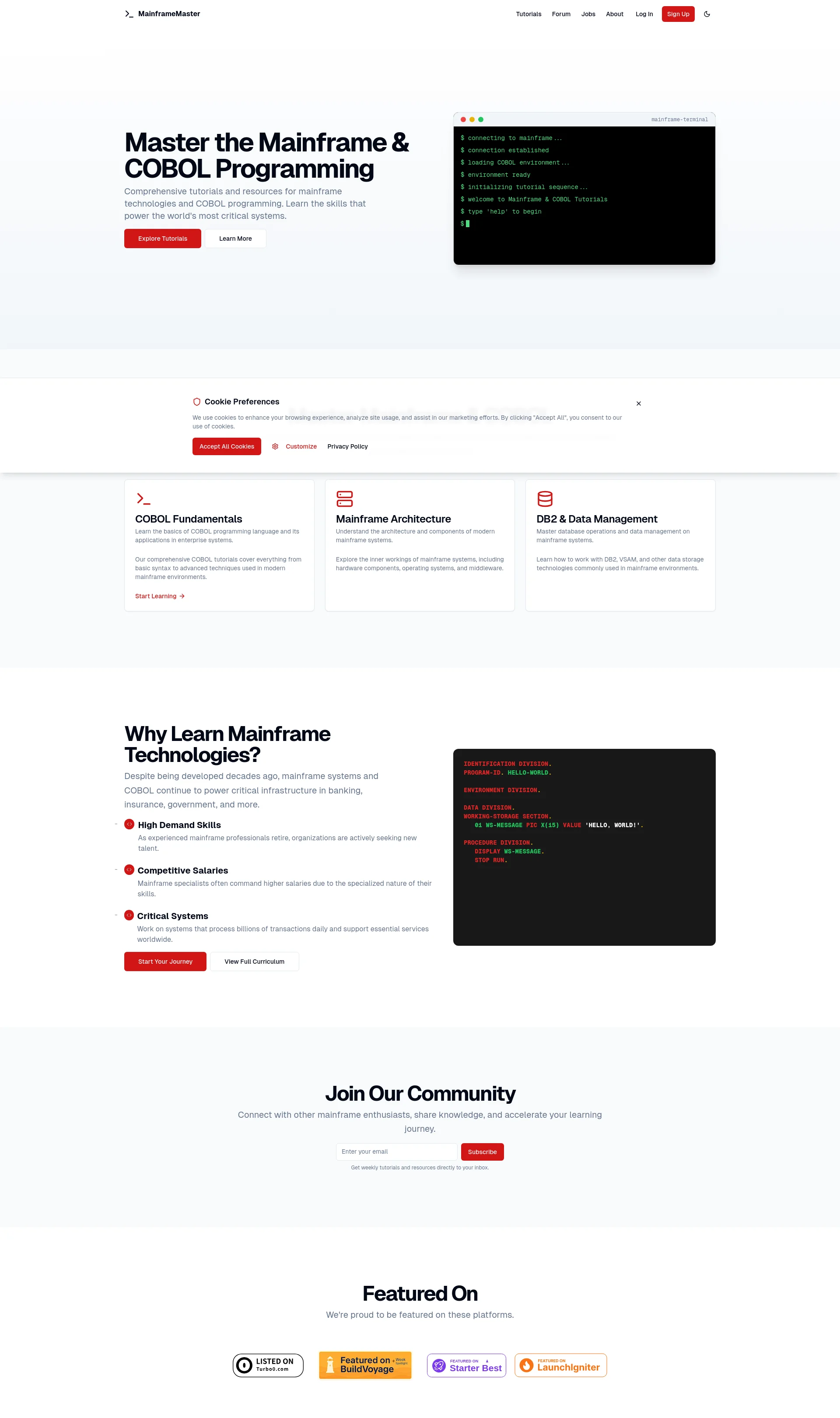 Comprehensive tutorials and resources for mainframe technologies and COBOL programming