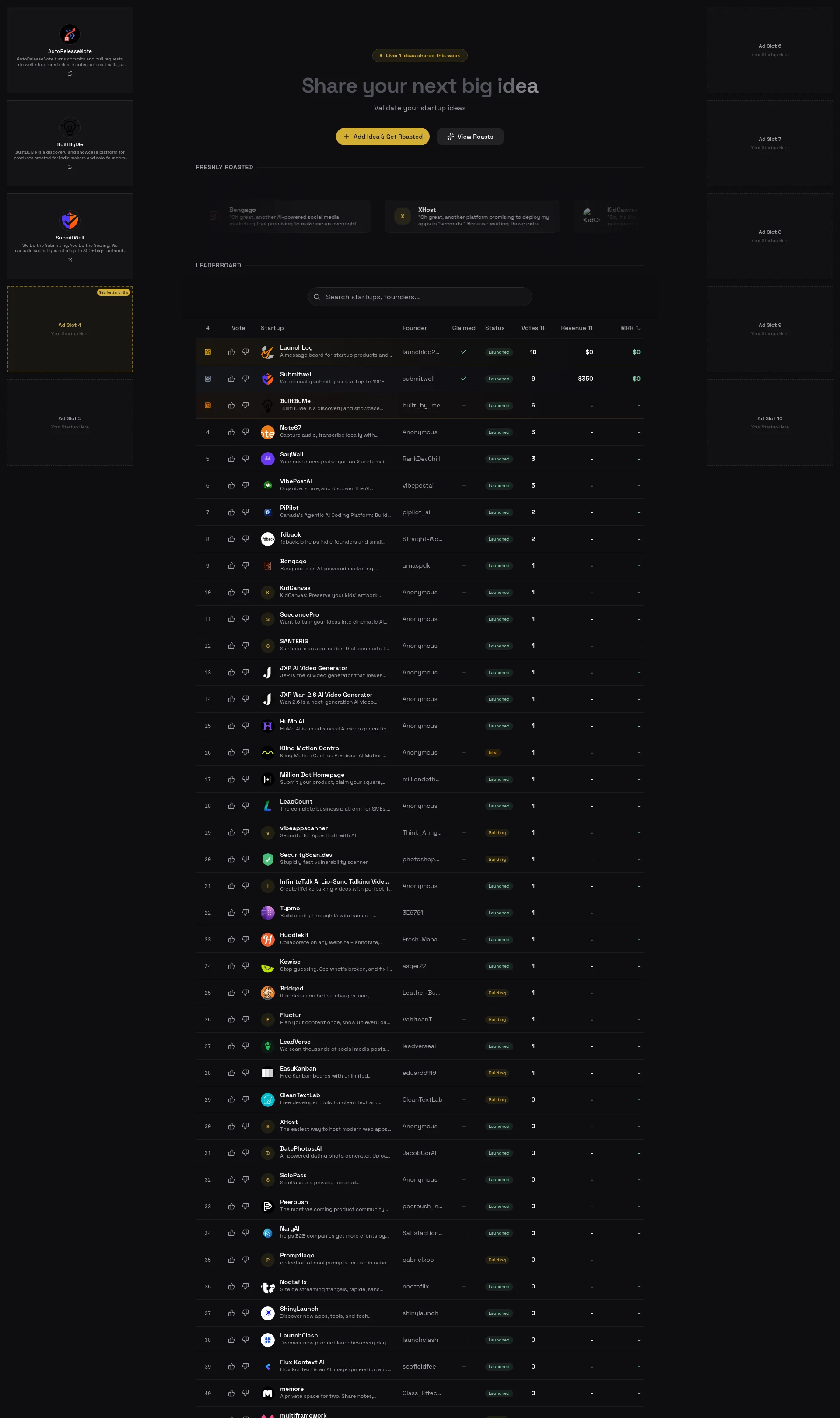 AI Startup Roast & Build in Public
