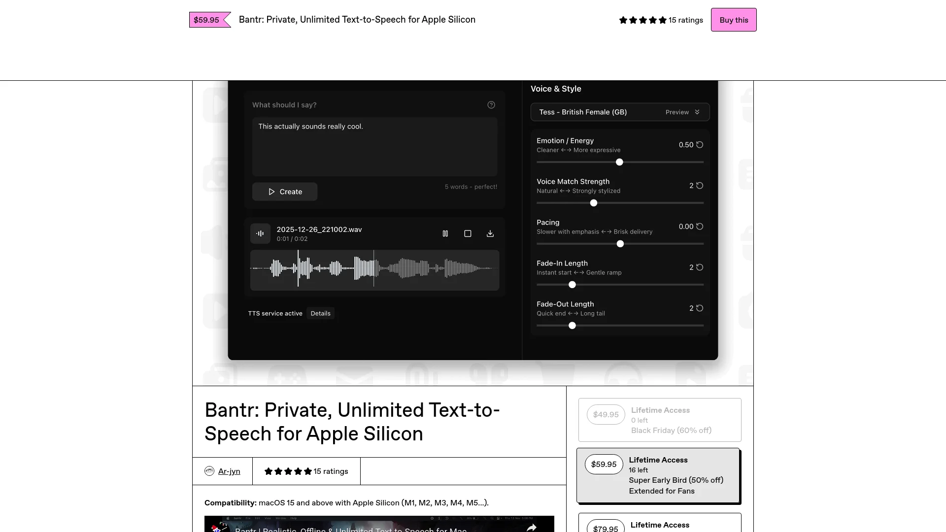 Private, Unlimited Text-to-Speech for Apple Silicon