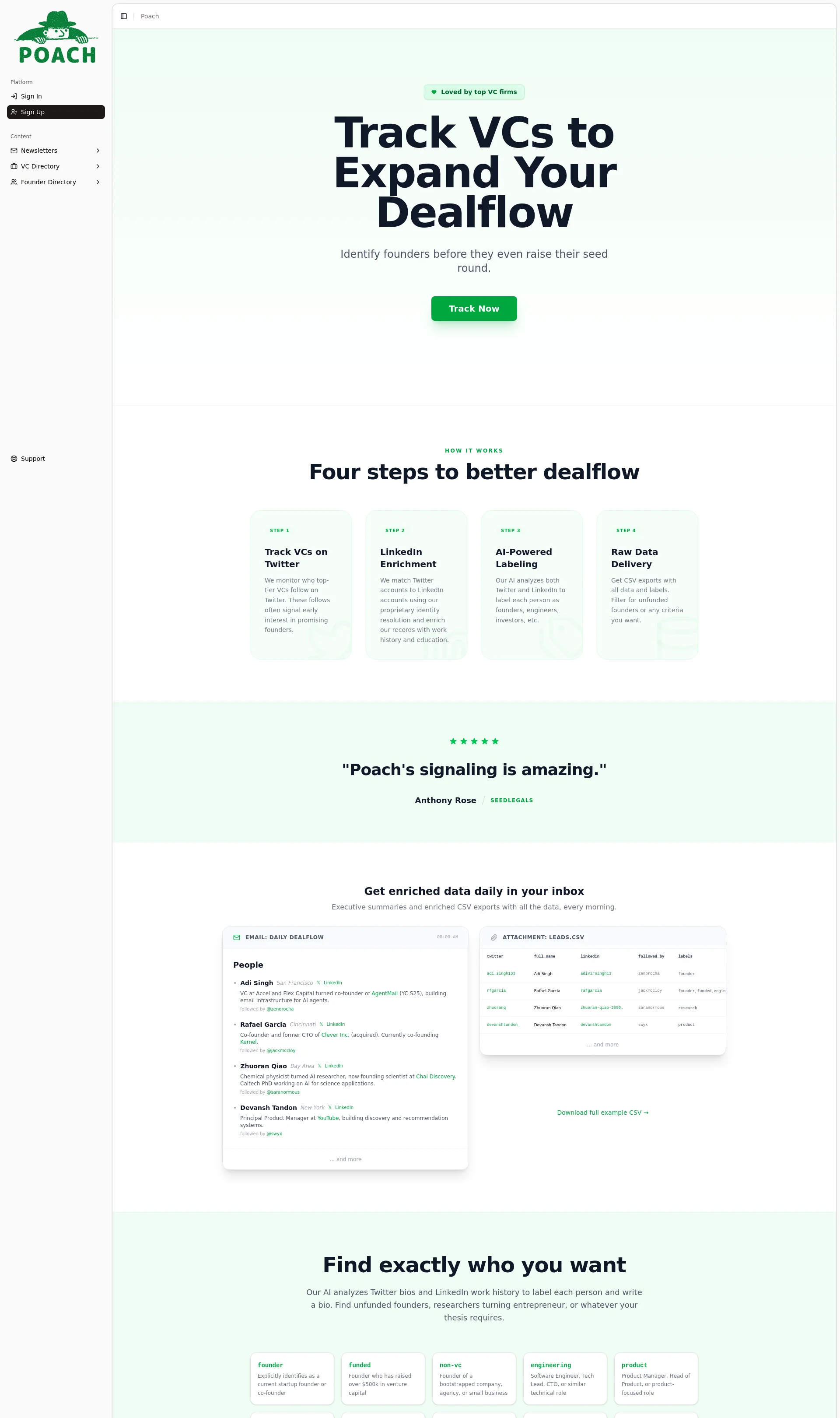 Early stage founder leads for VCs