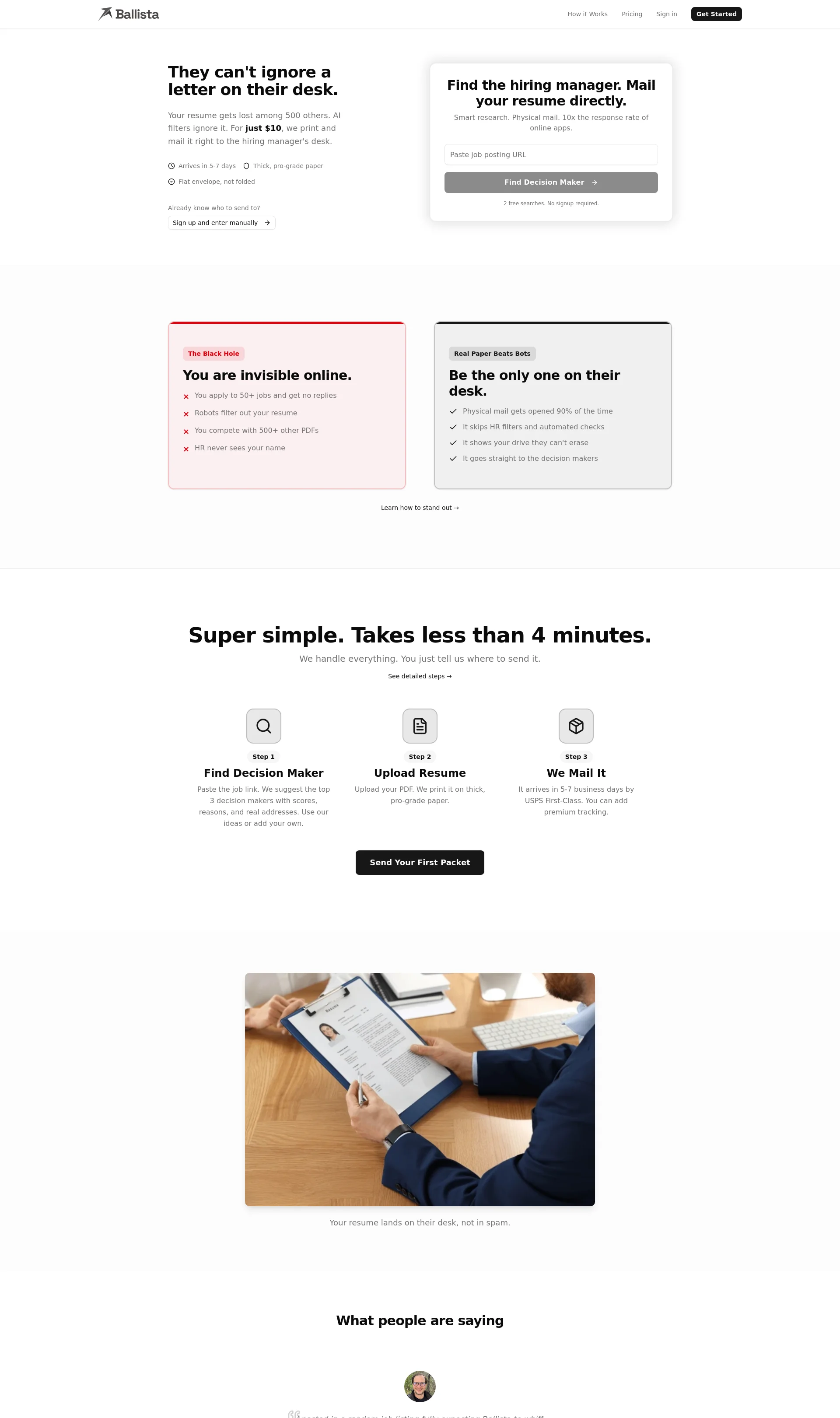 Mail your resume directly to hiring managers, skipping AI filters and automated checks
