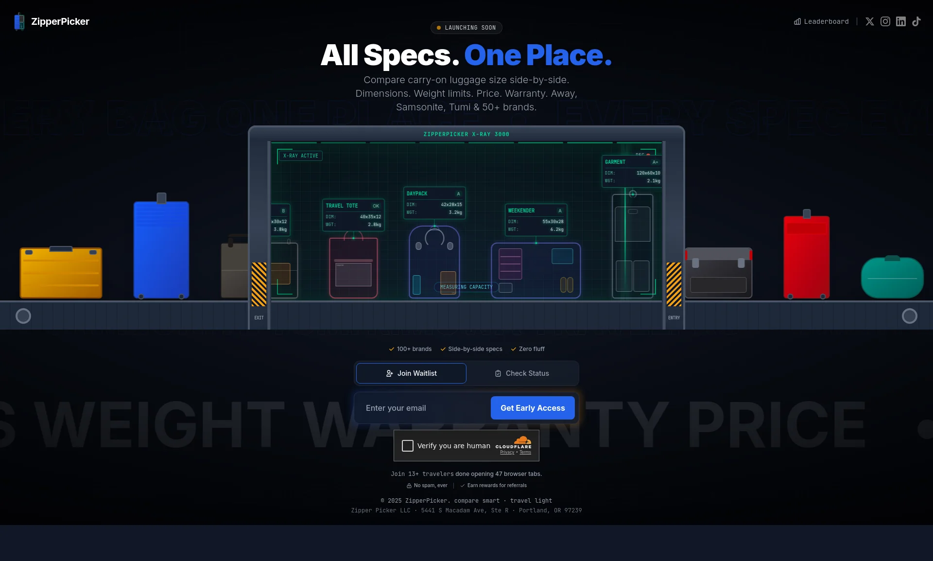 Compare carry-on luggage size and specs for 100+ brands