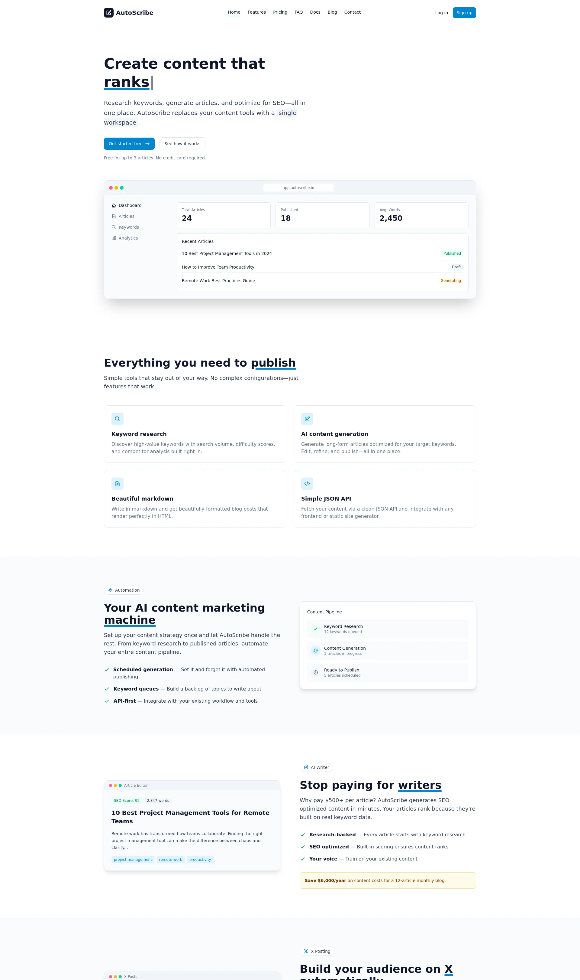 Research keywords, generate articles, and optimize for SEO—all in one place.