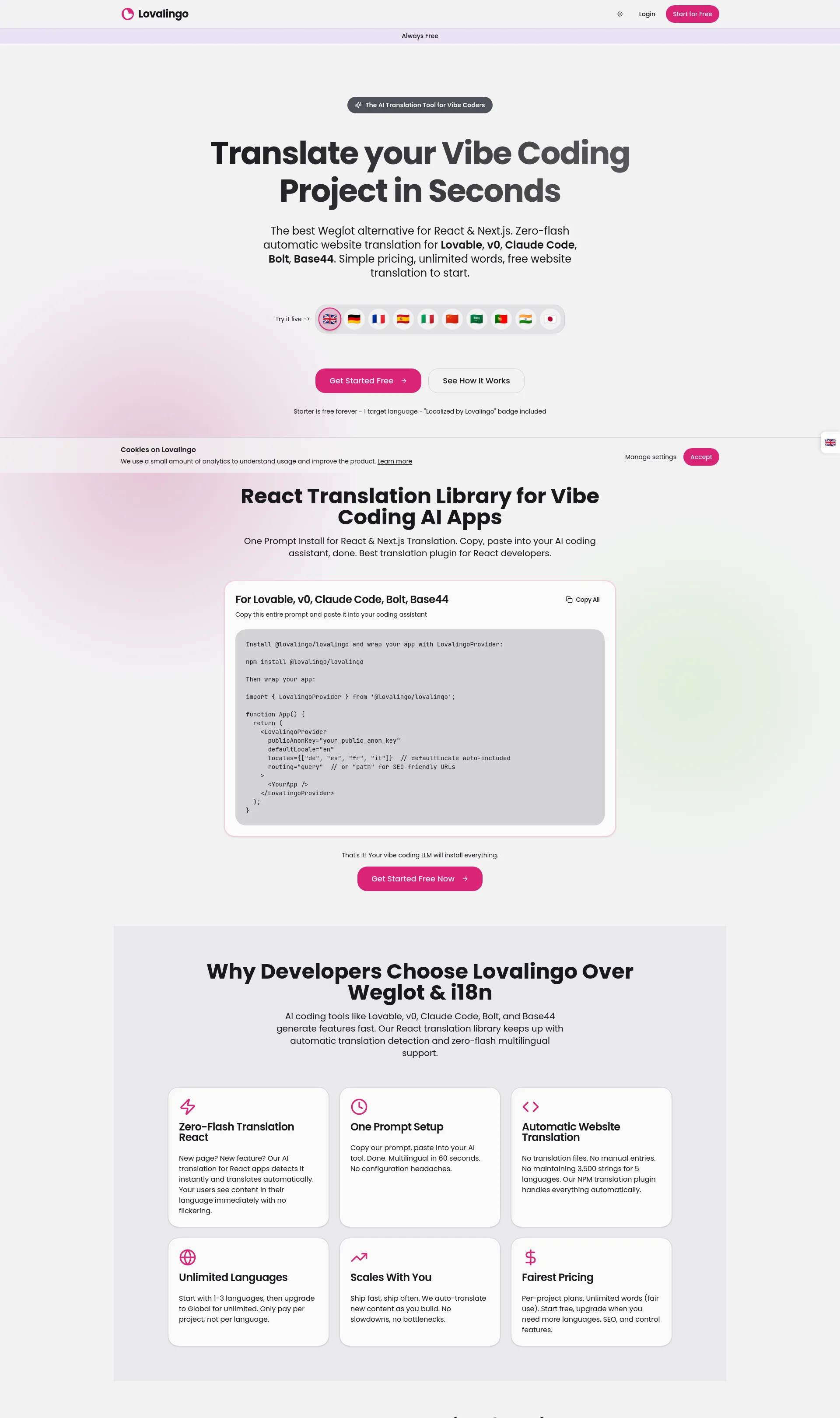 The AI Translation Tool for Vibe Coders and best Weglot alternative