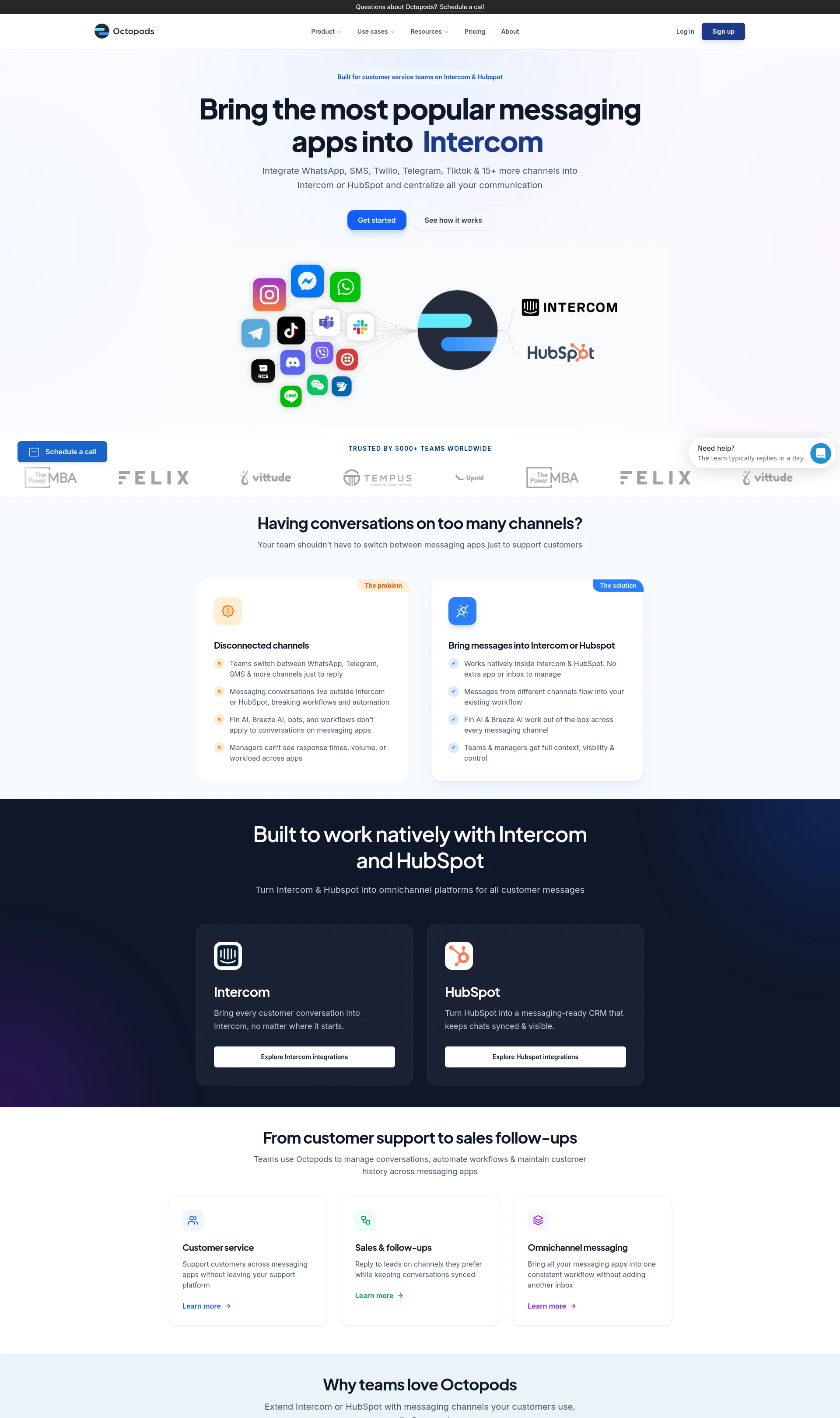 Intercom & HubSpot integrations for social messaging and SMS