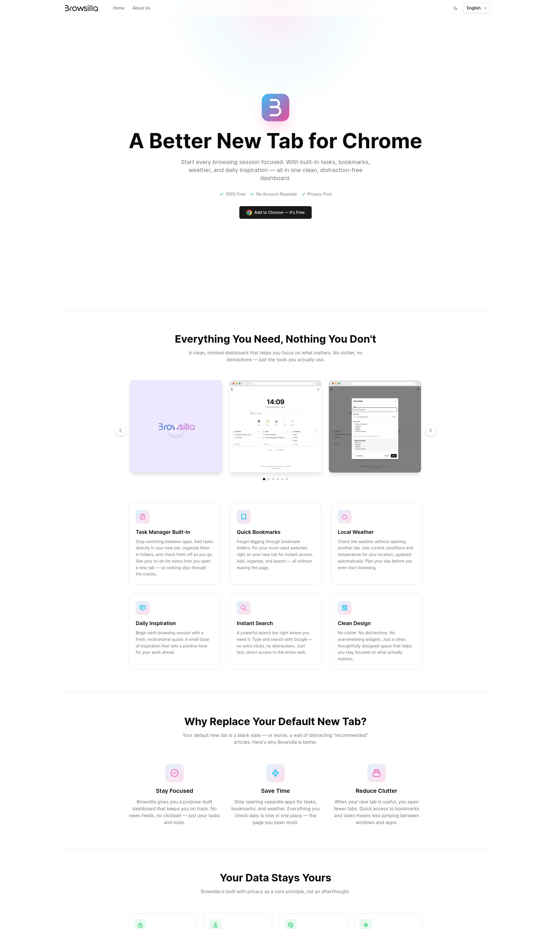 A free new tab extension for Chrome that helps you stay focused and productive