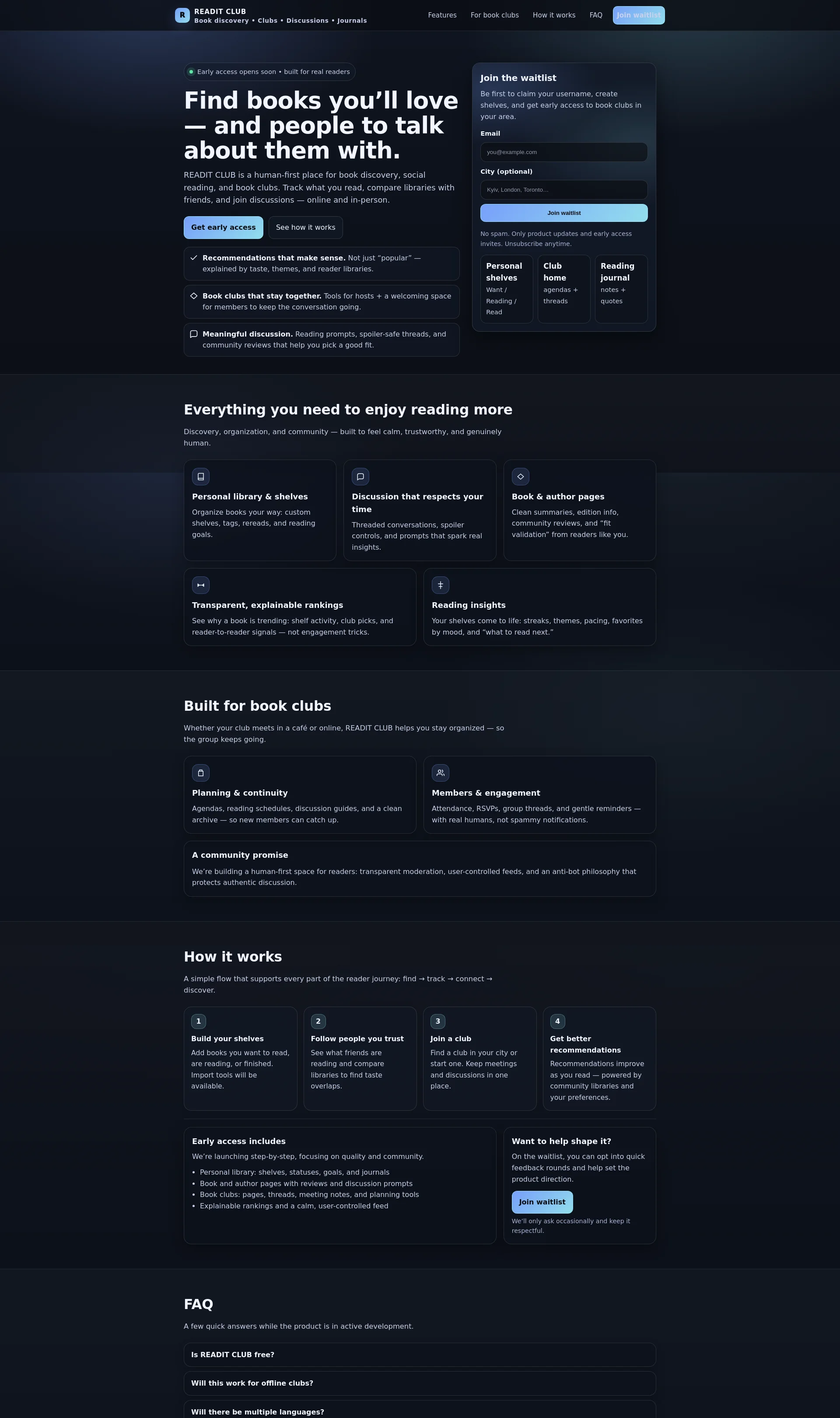 Book discovery, social reading, and book clubs for real readers