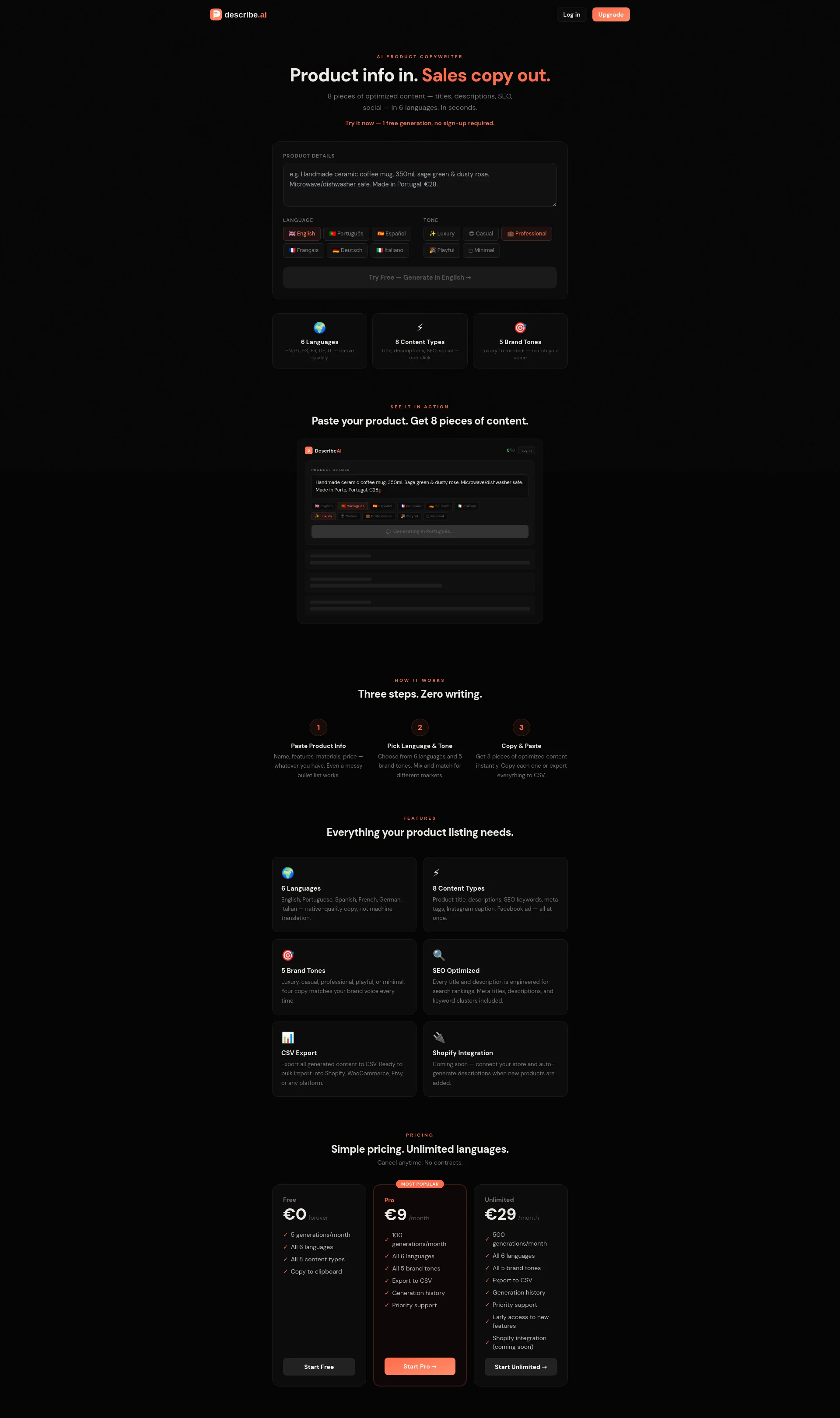 AI Product Descriptions in 6 Languages