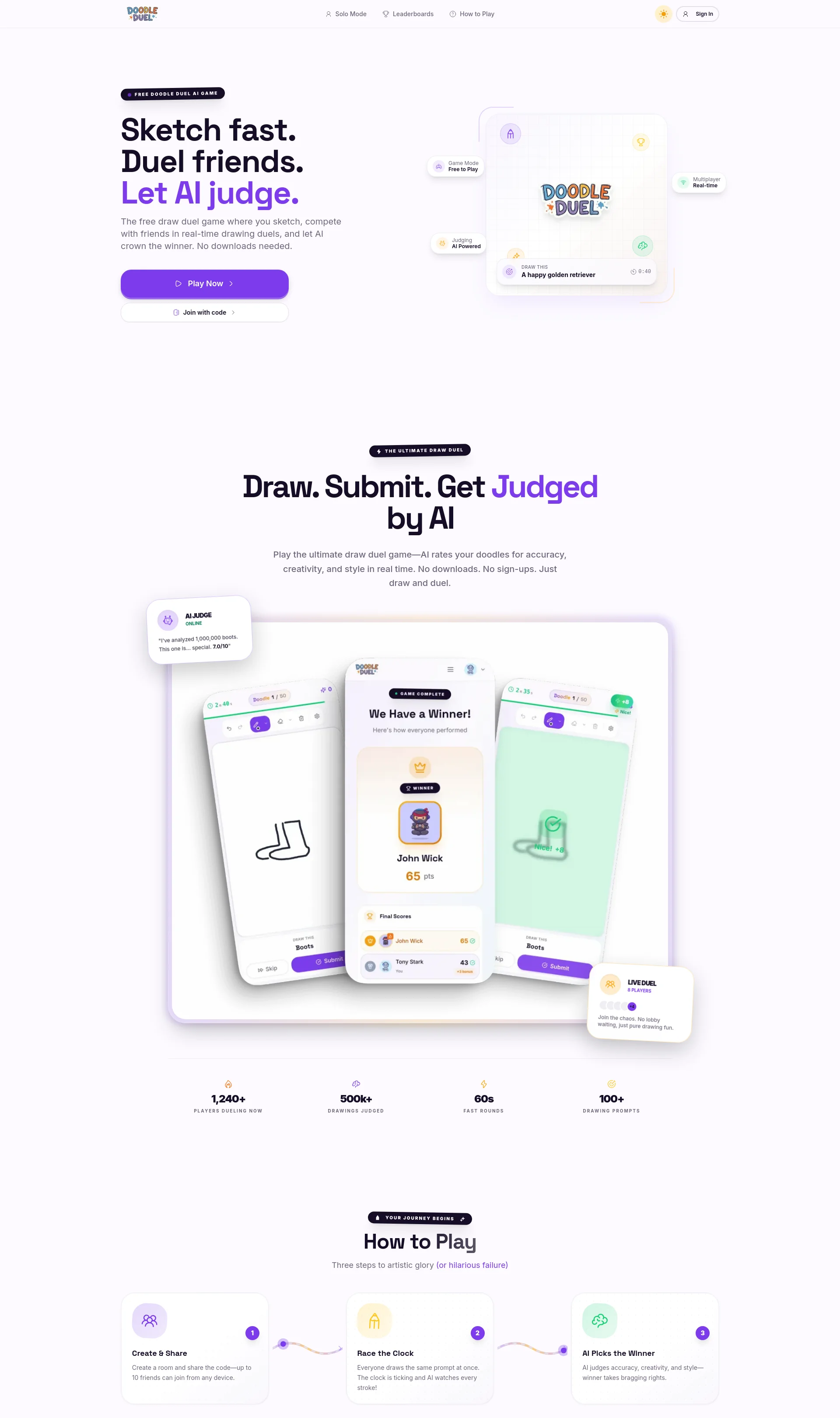 Sketch fast, duel friends, and let AI judge the winner in this free draw duel game