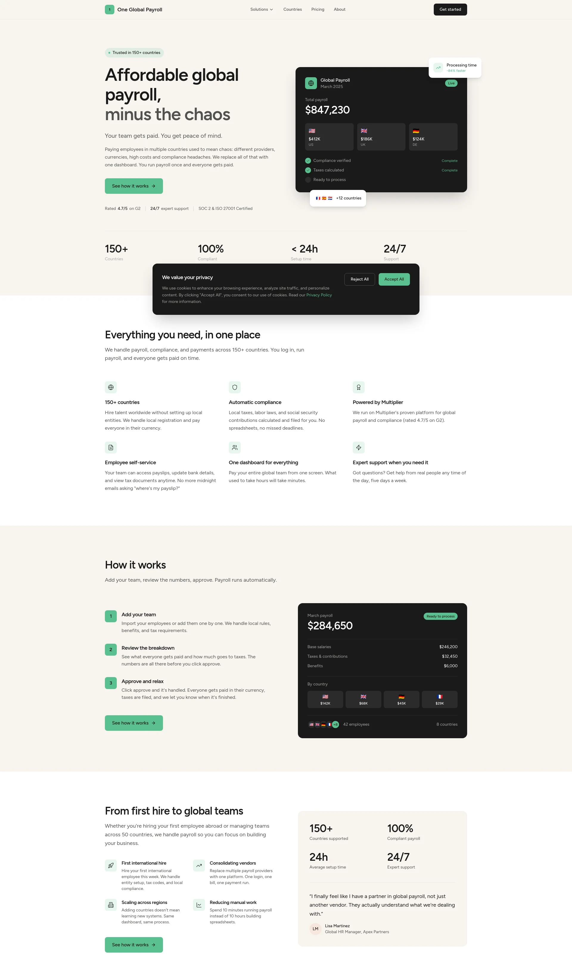 Pay your team in 150+ countries with one global payroll solution