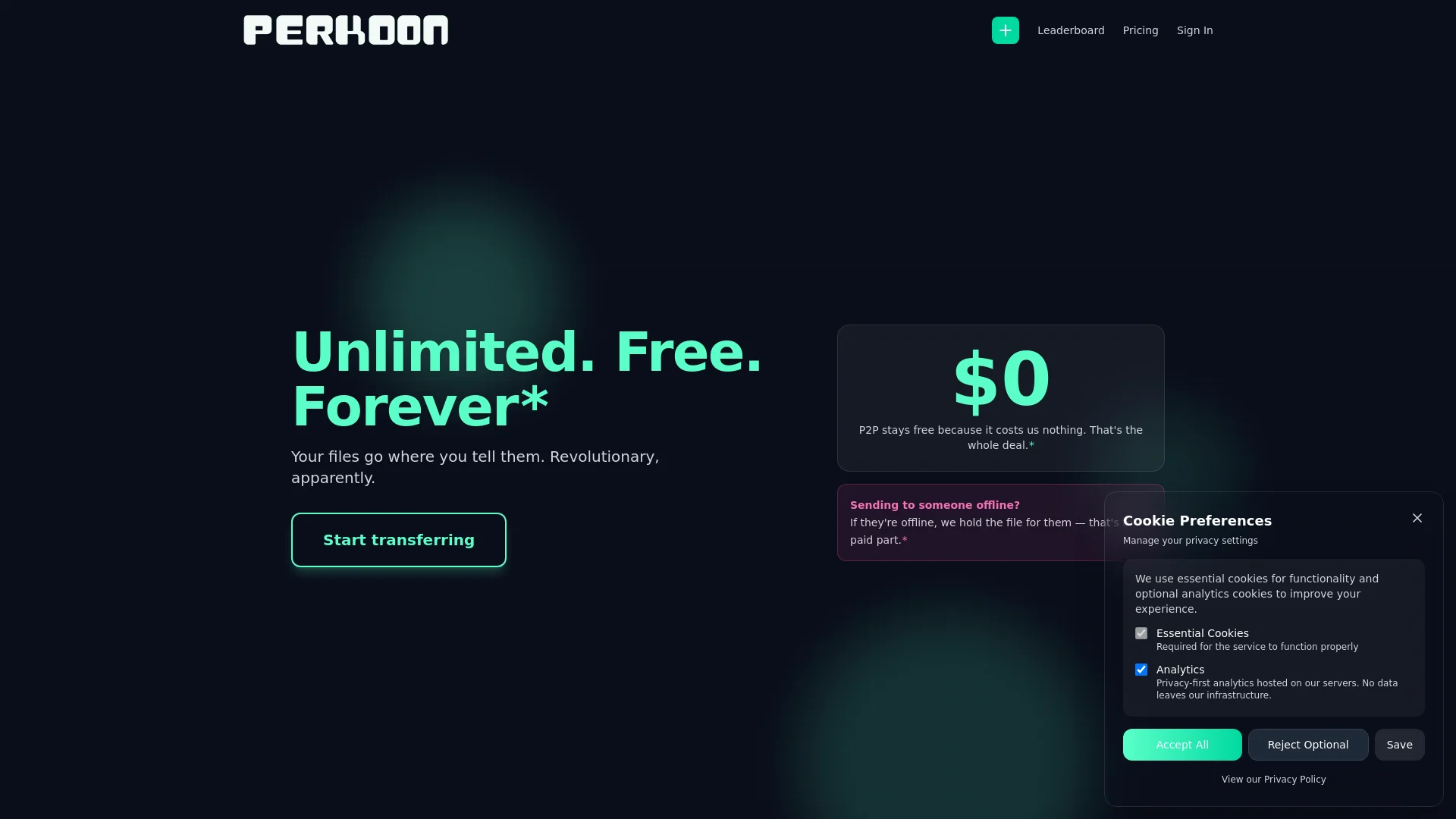 Unlimited P2P file transfer, free forever