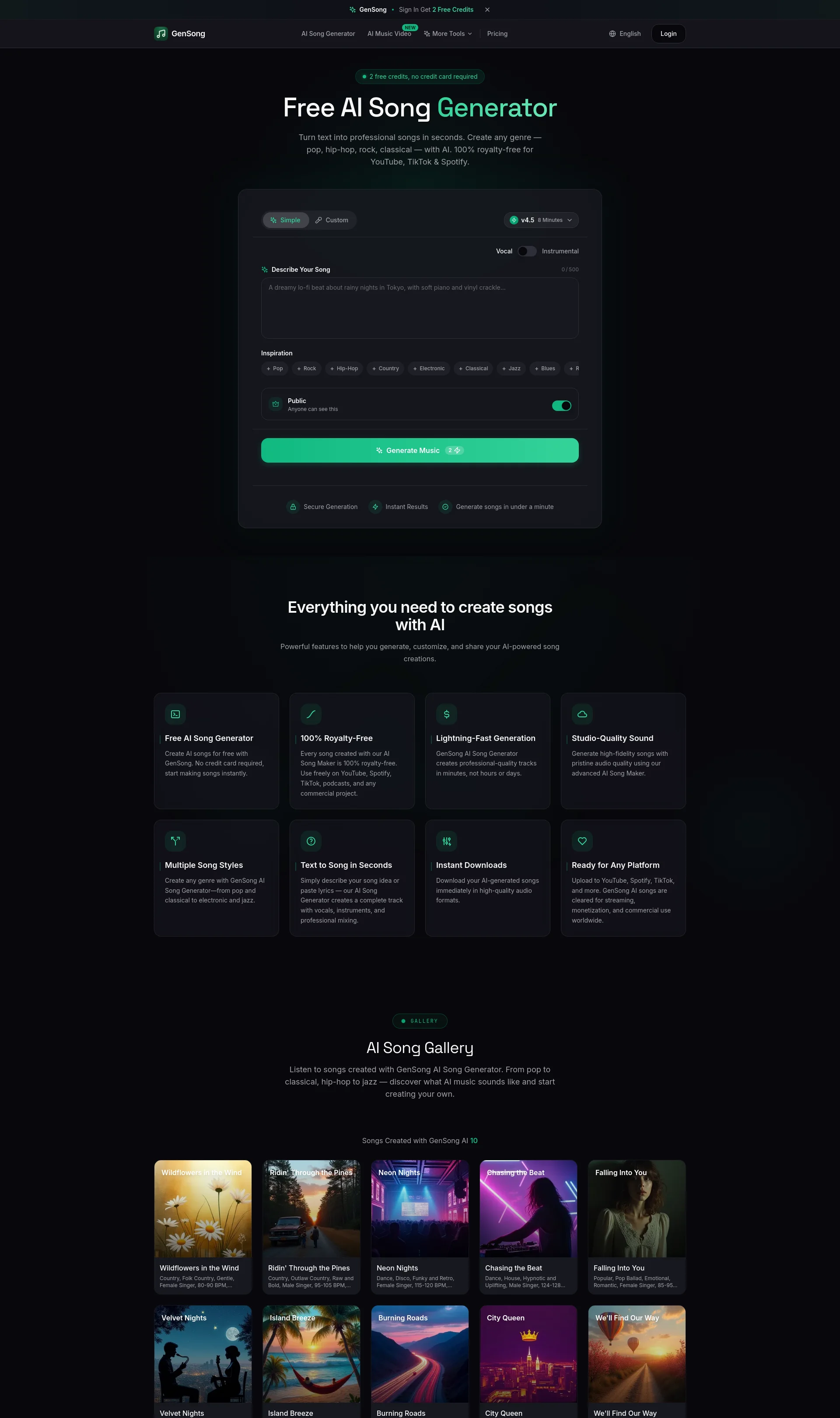 Free AI Song Generator Online: Create professional songs with vocals in seconds