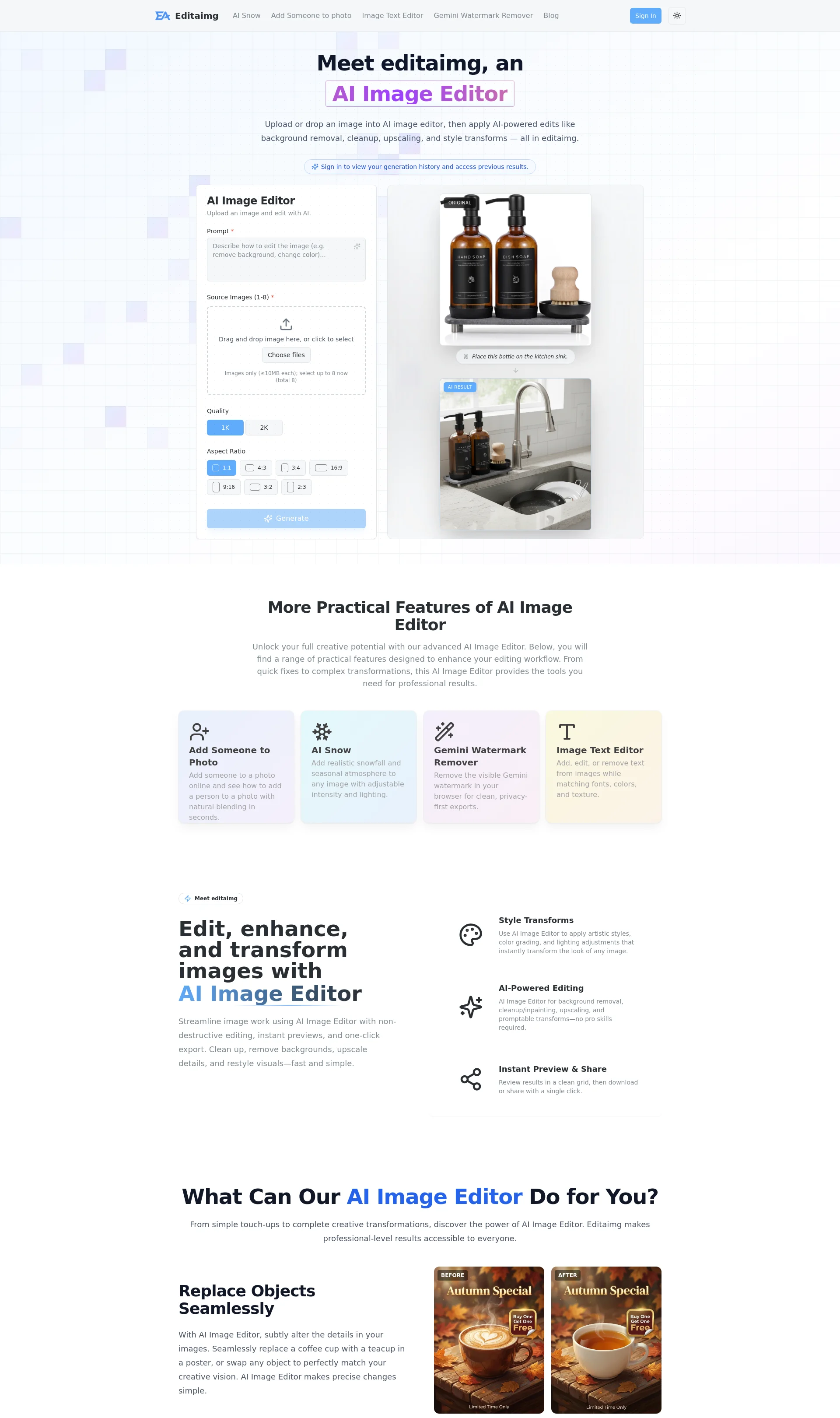 Edit and enhance photos with AI Image Editor