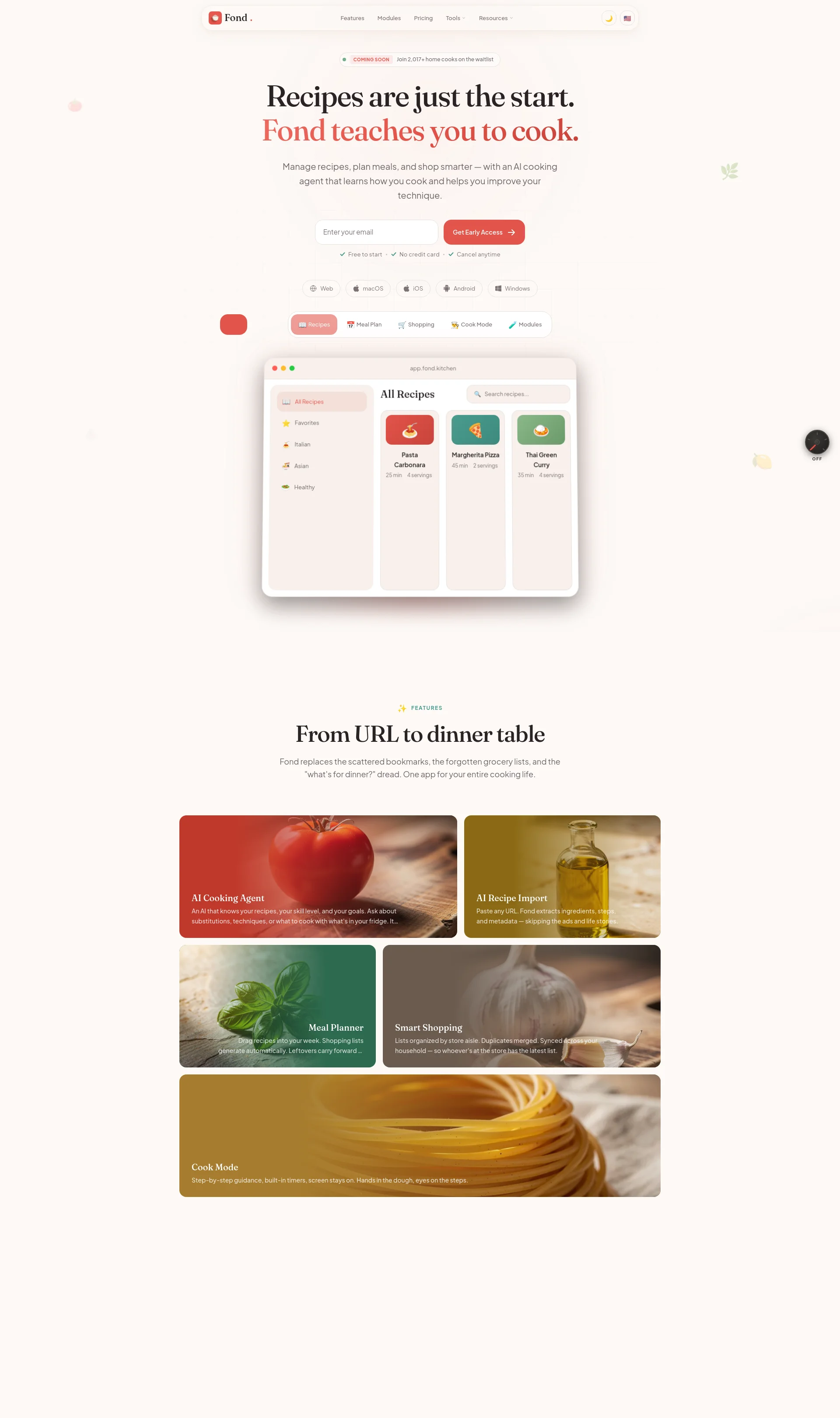 Fond teaches you to cook, with an AI cooking agent that learns how you cook and helps you improve your technique.