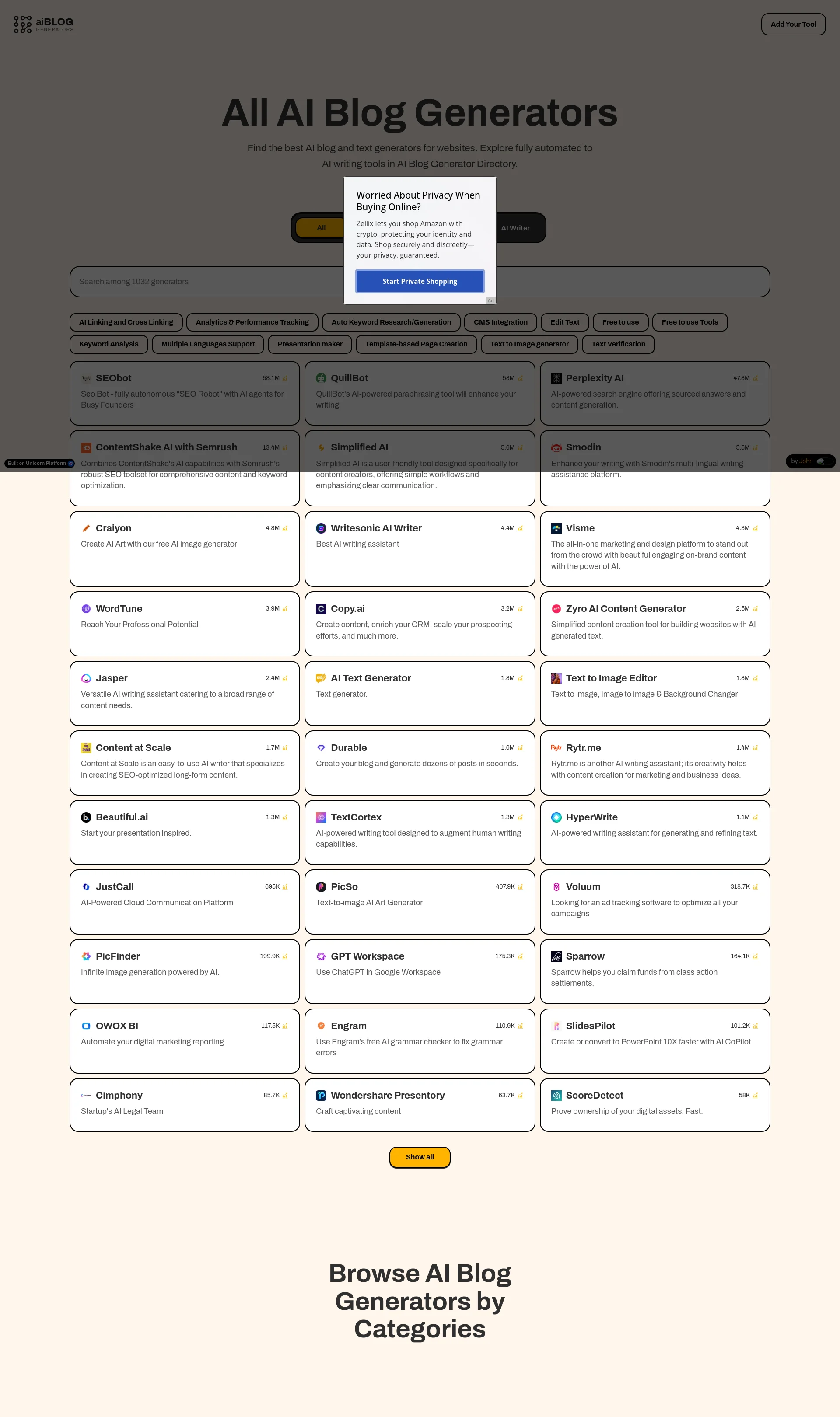 Curated Directory of AI Blog and Text Generators