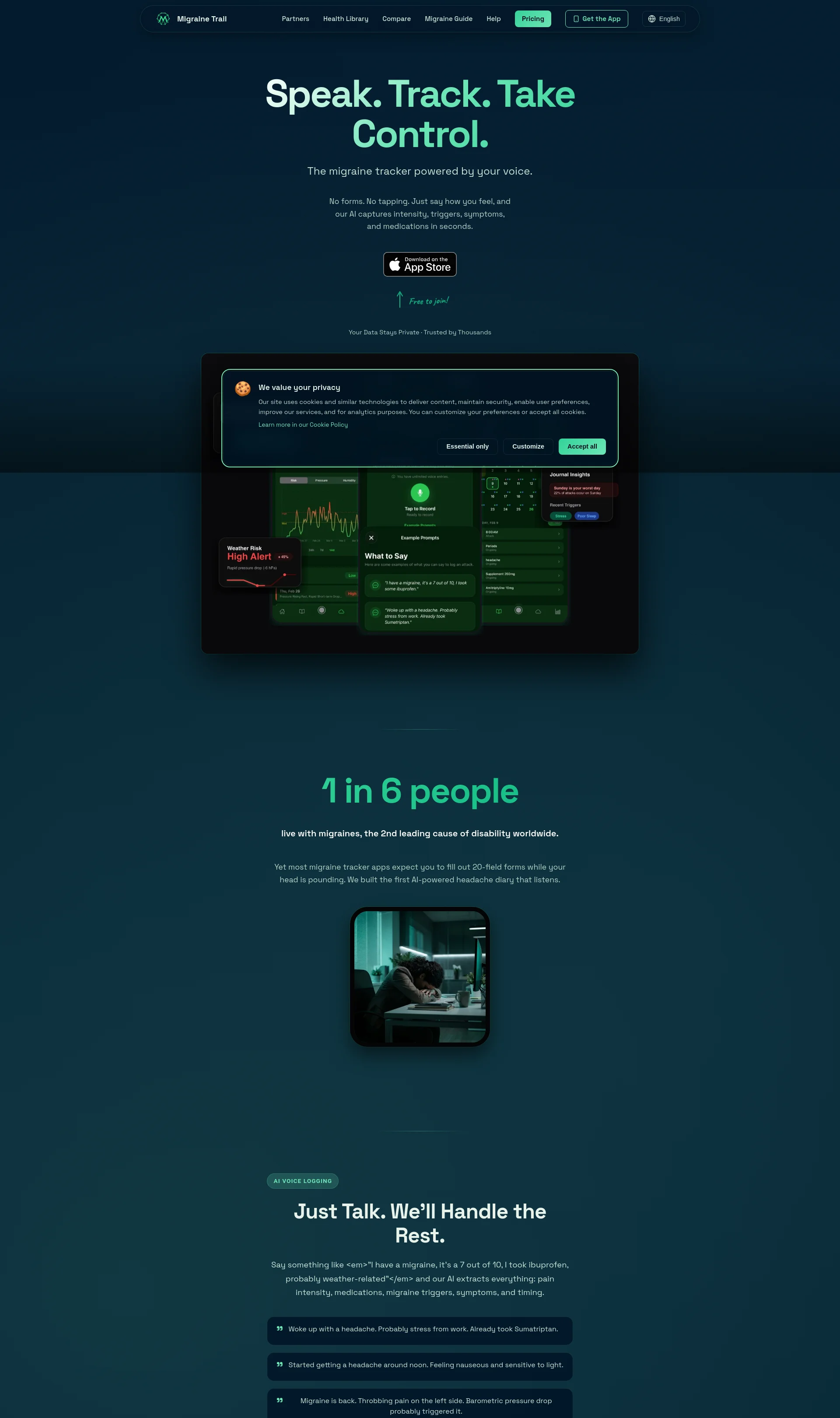 Free AI Migraine Tracker App with Voice Logging, Weather Predictions & Headache Diary
