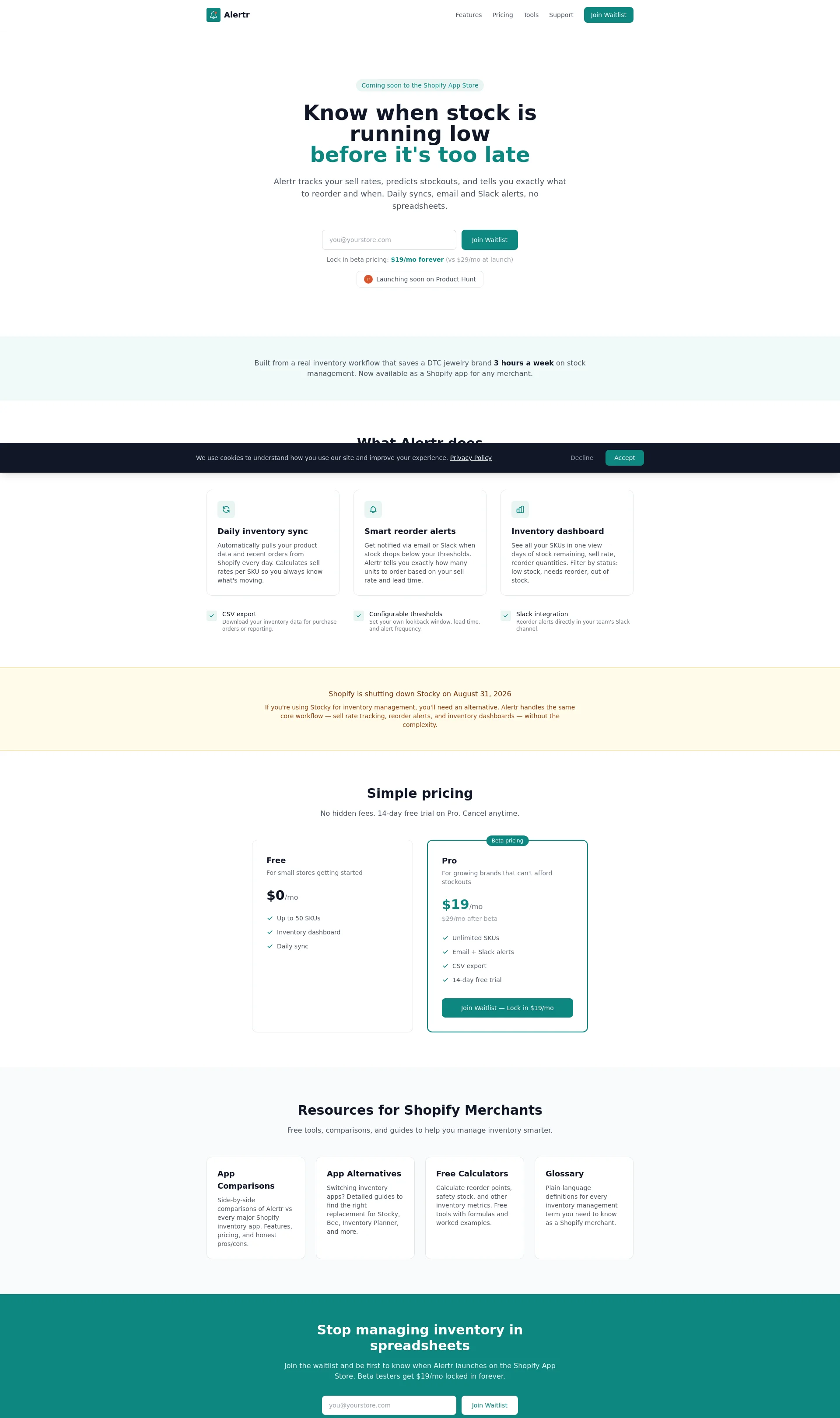 Inventory Alerts for Shopify Stores