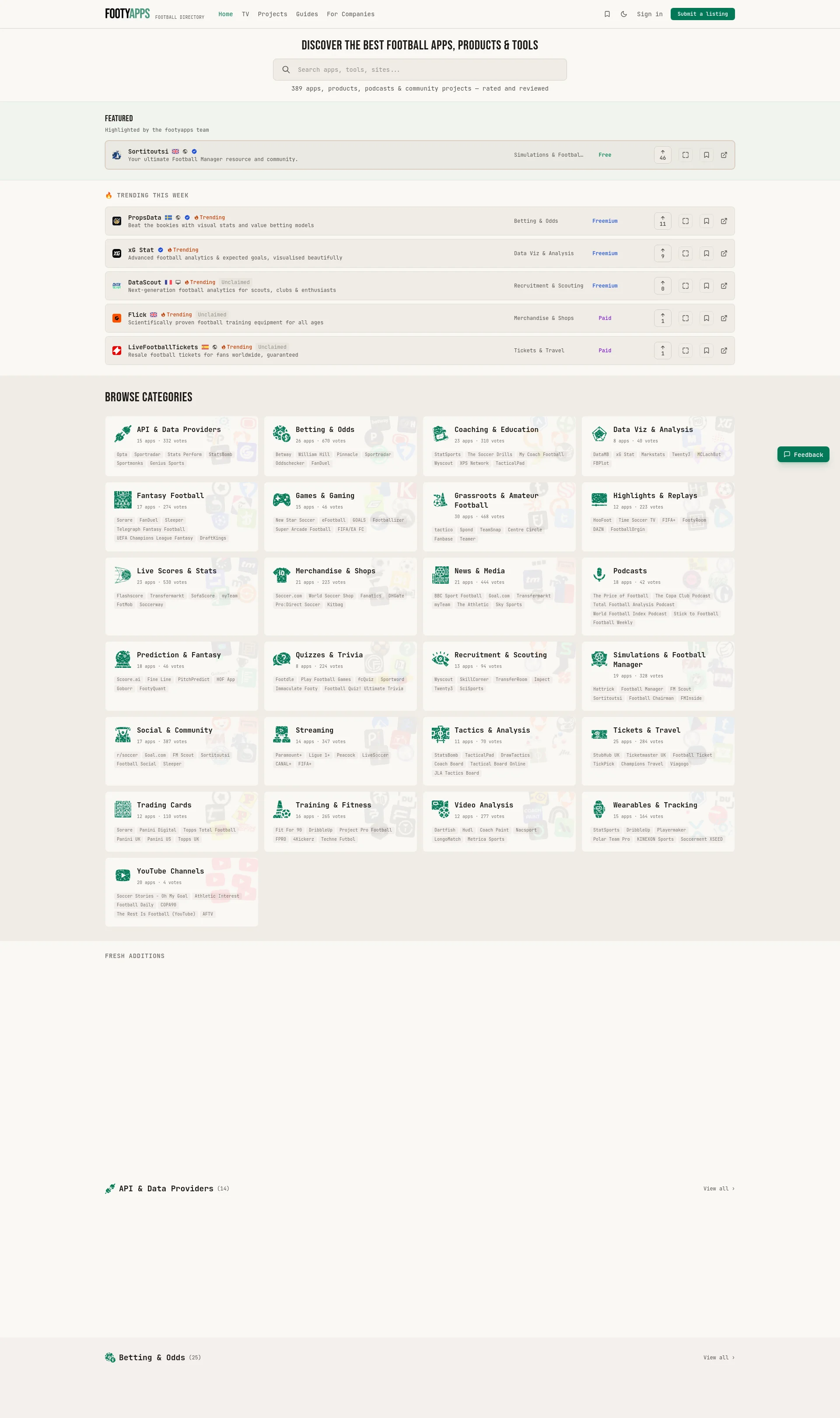 Football apps, products, and tools directory