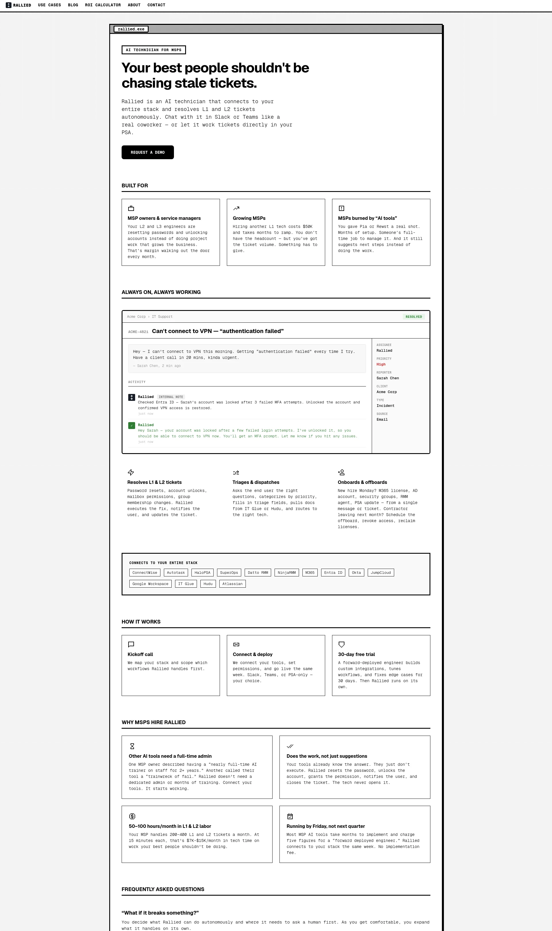 AI Technician for MSPs that resolves L1 and L2 tickets automatically
