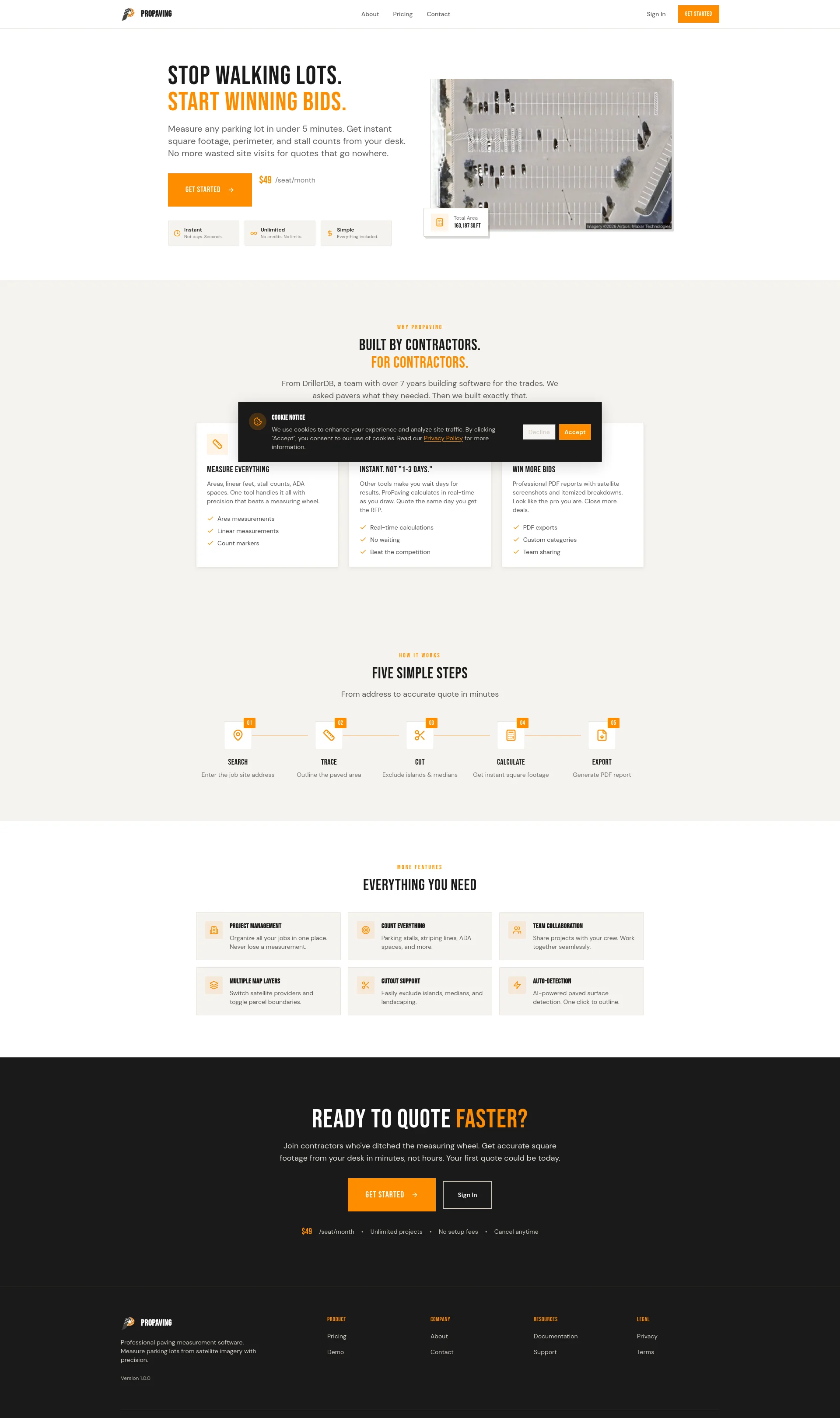 Measure parking lots in minutes, stop walking and start winning bids