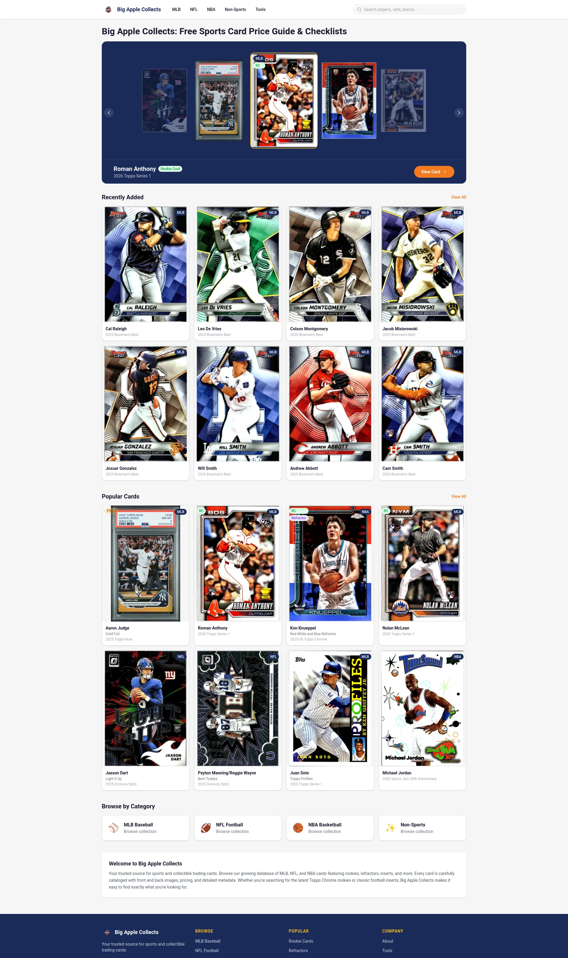 Free Sports Card Price Guide & Checklists
