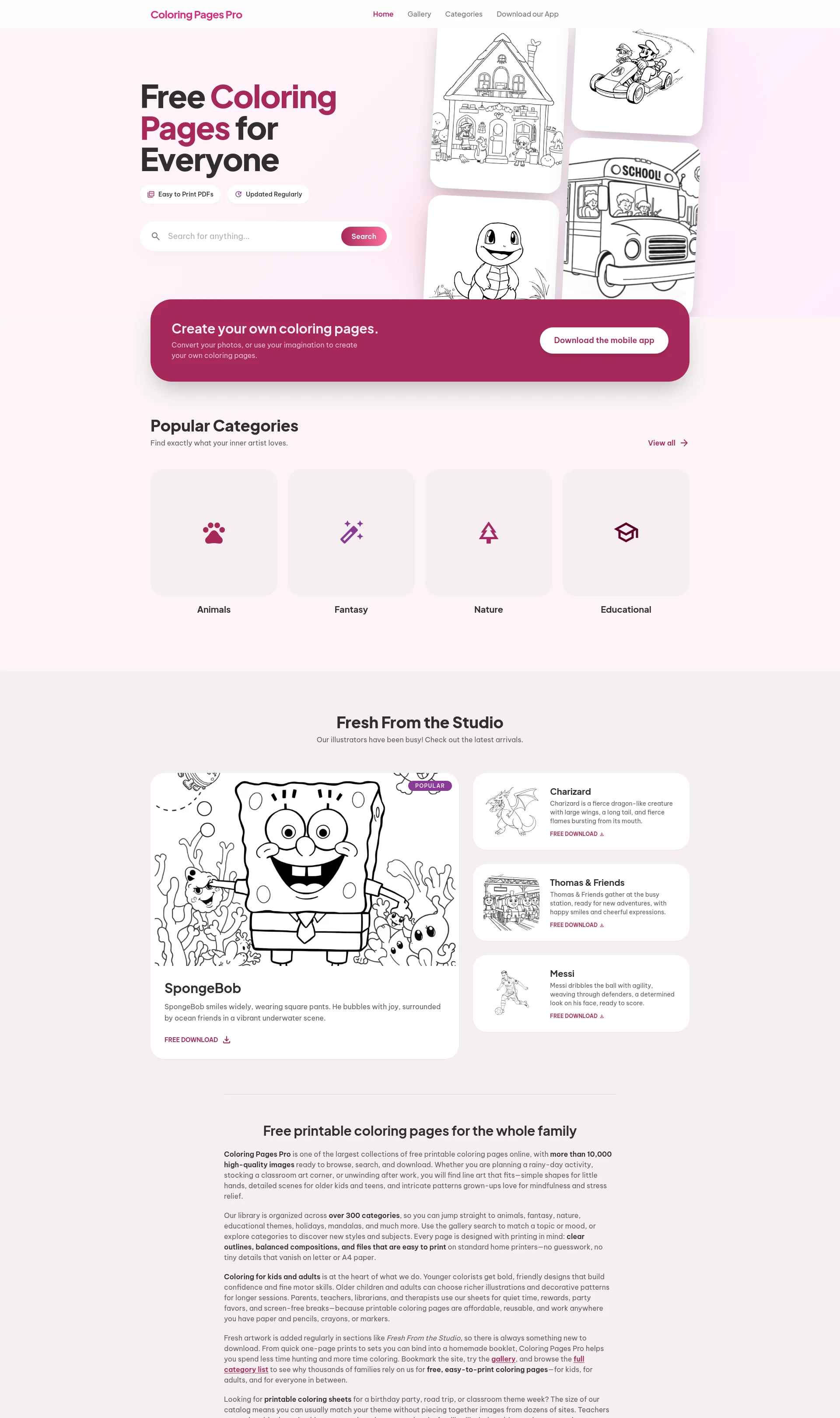 Free printable coloring pages for kids and adults