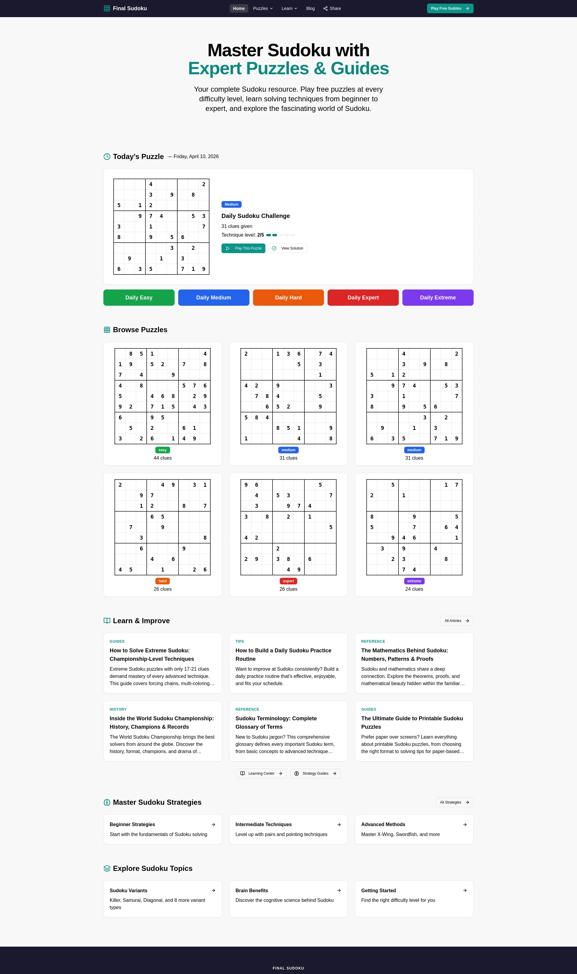 Free Sudoku Puzzles, Tips & Strategies