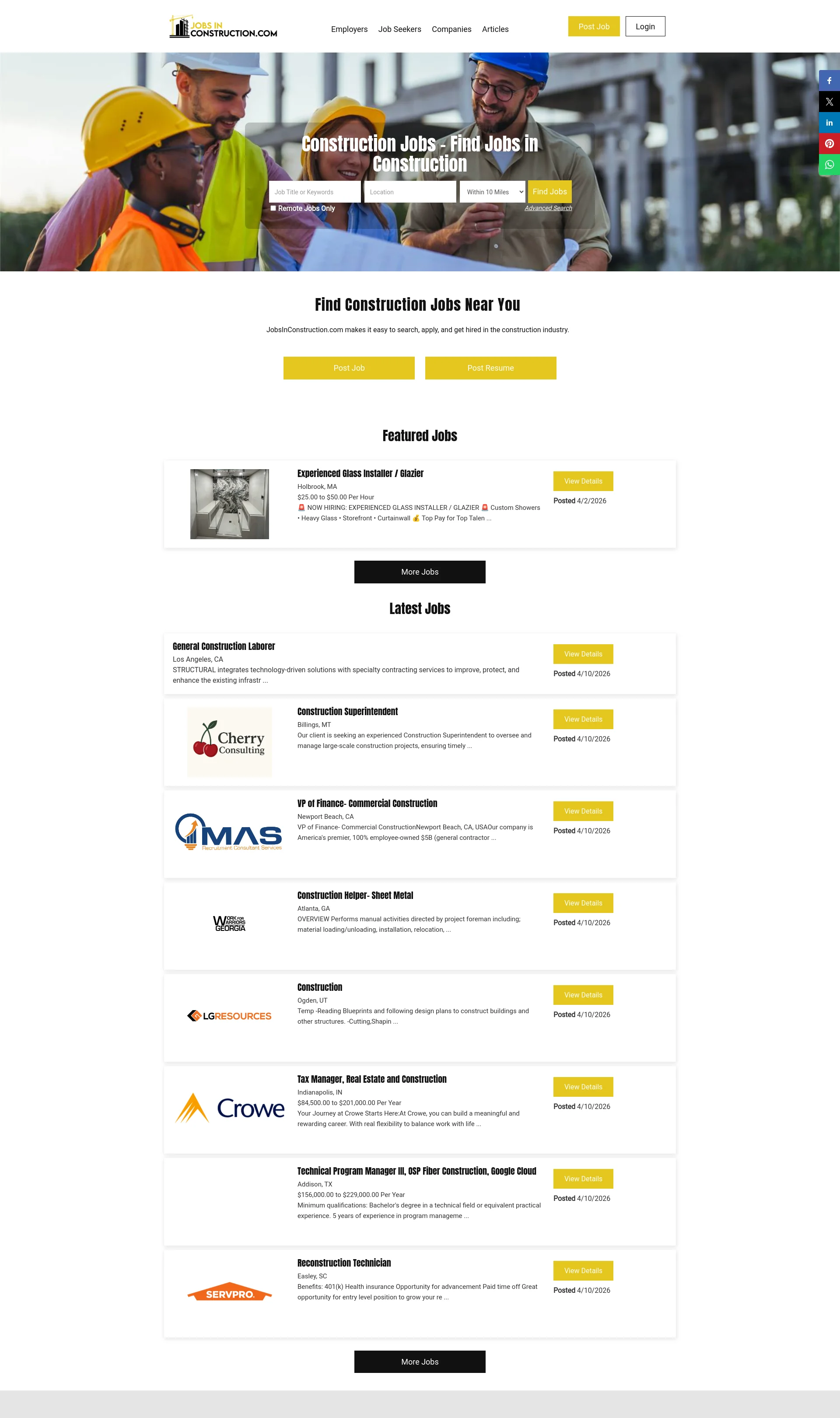 Find and apply to construction jobs near you