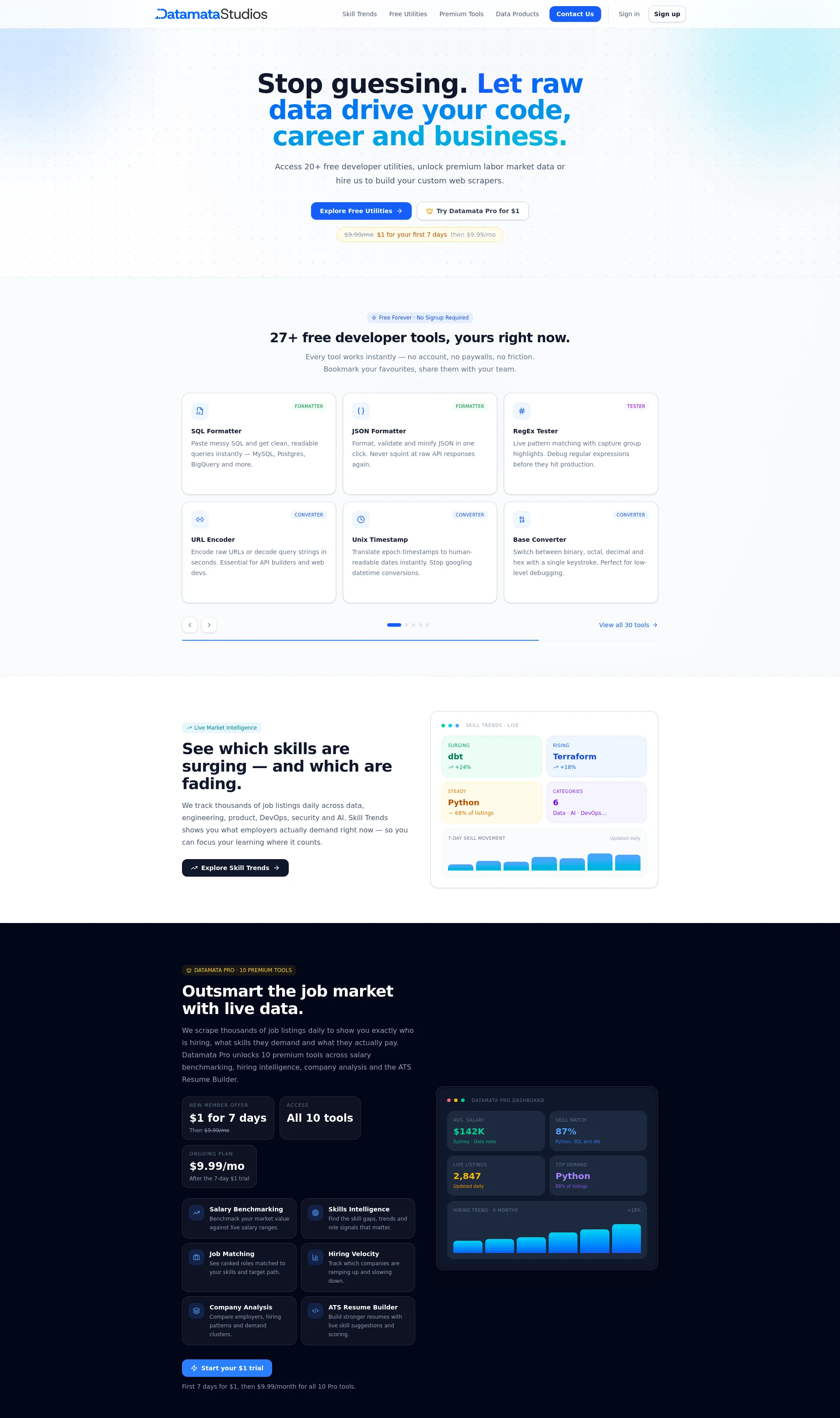 Data Tools, Micro-SaaS & Consulting to drive your code, career and business with raw data