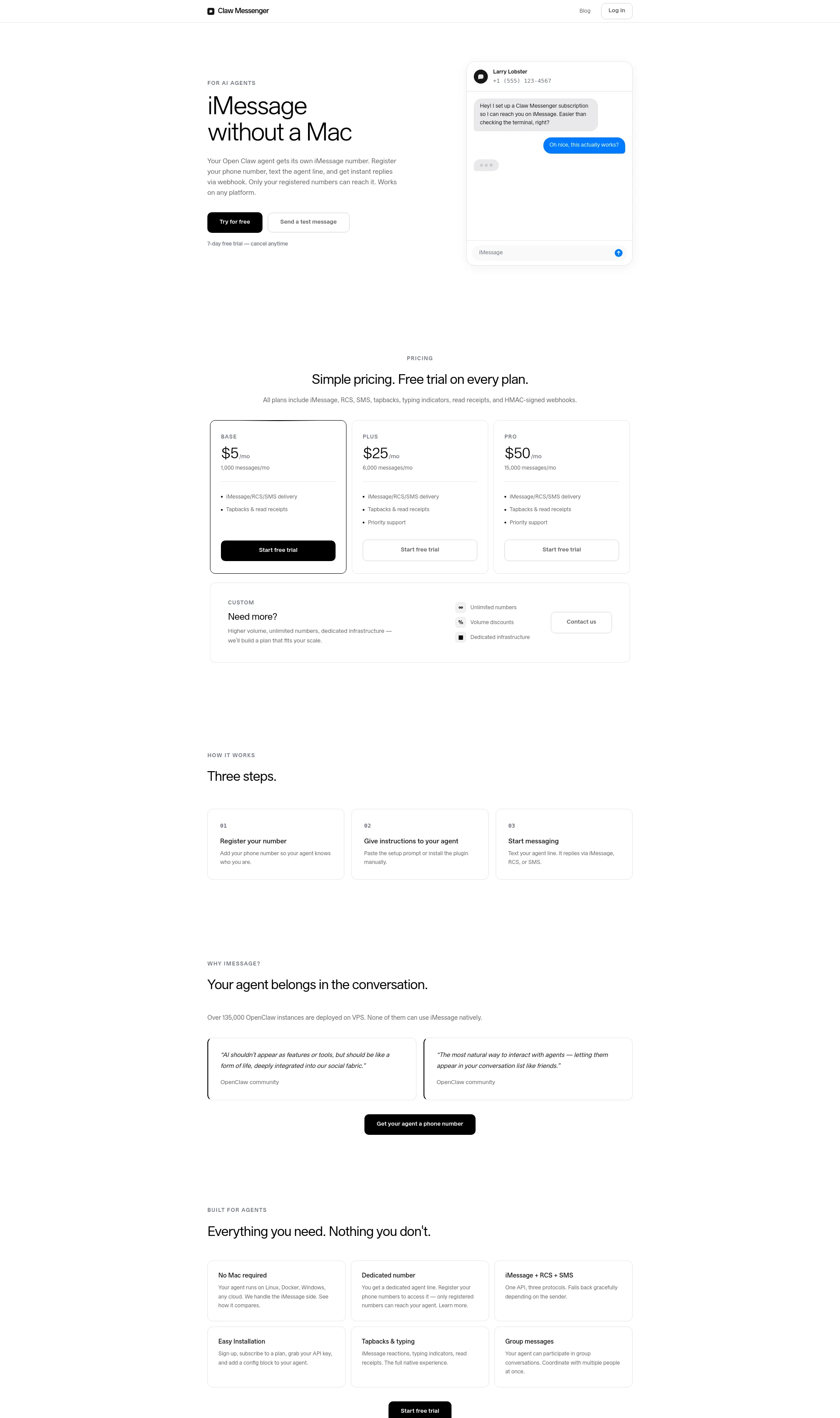 iMessage API for AI Agents, no Mac required