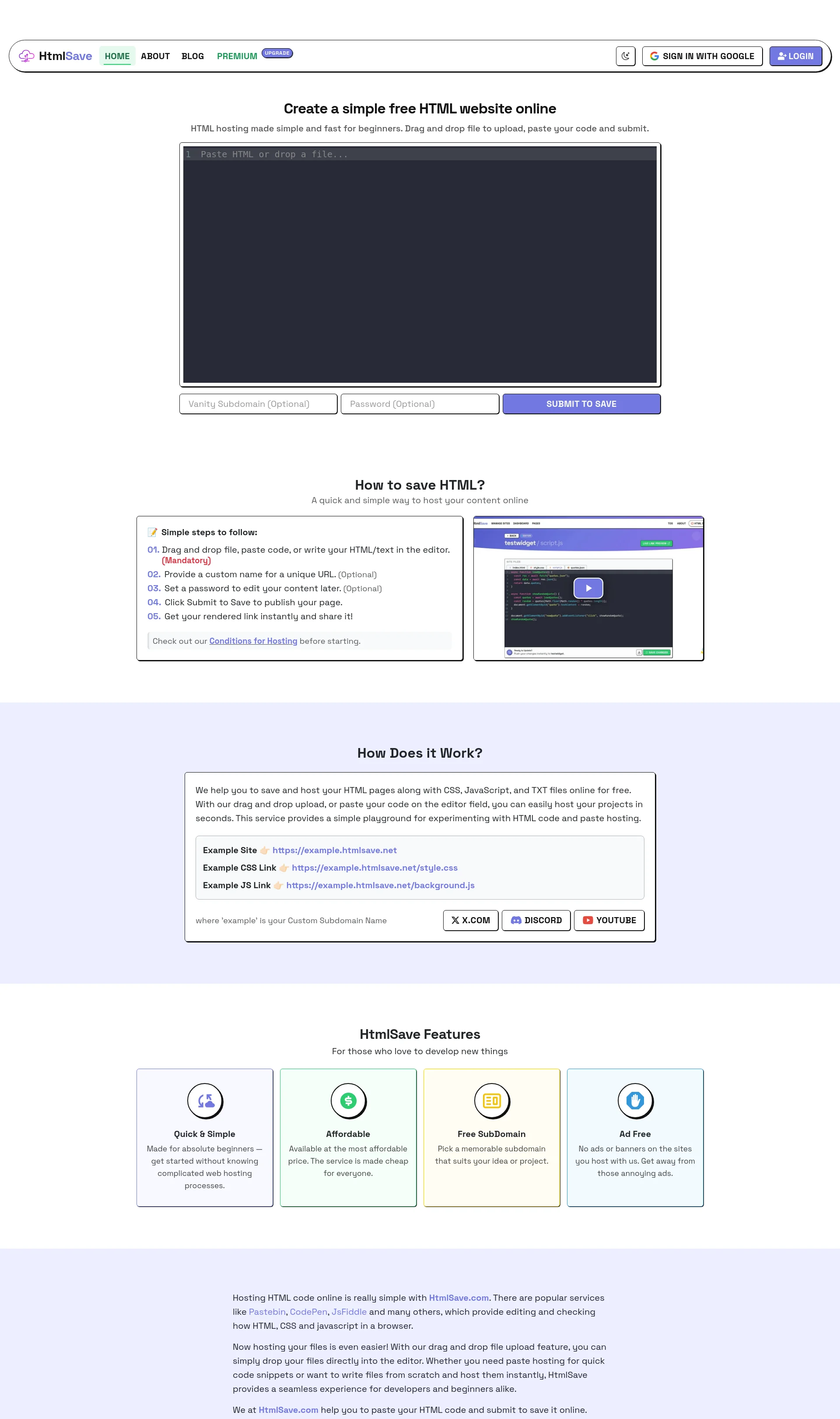 Host HTML WebPage online