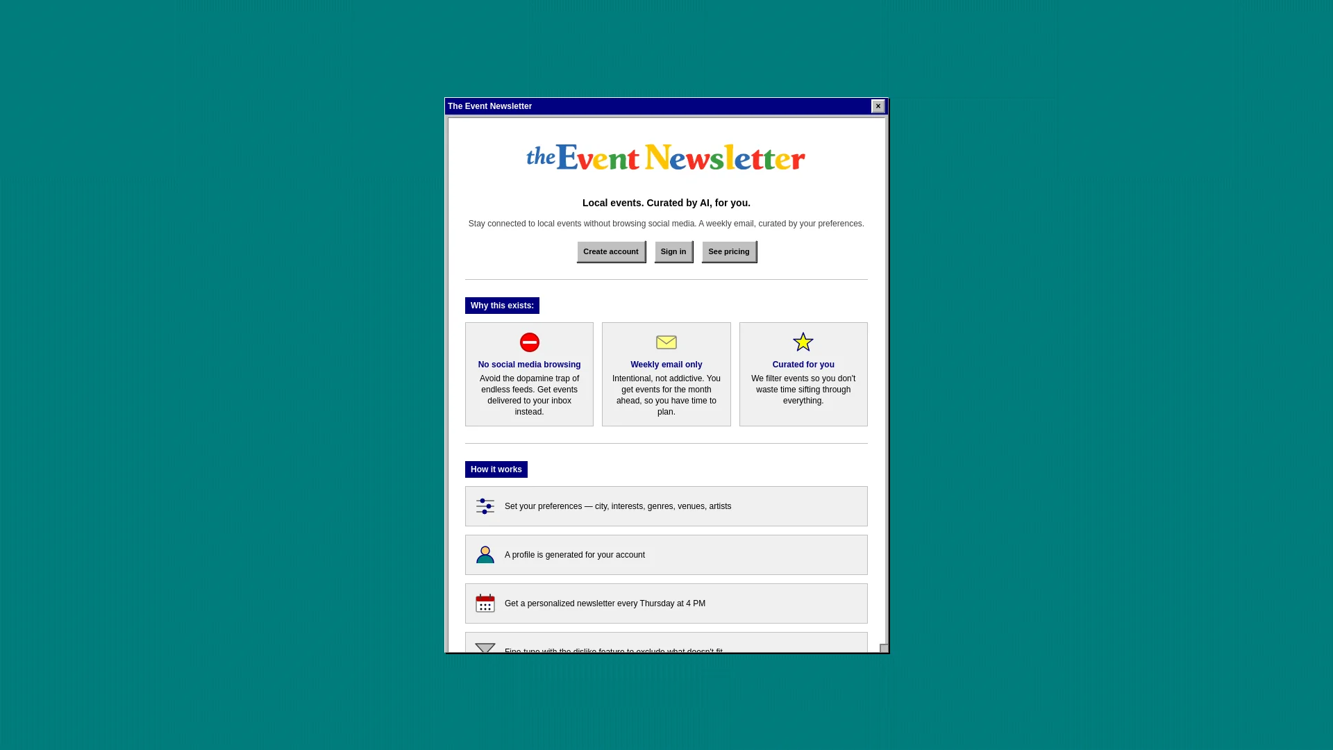 Local events curated by AI, delivered to your inbox