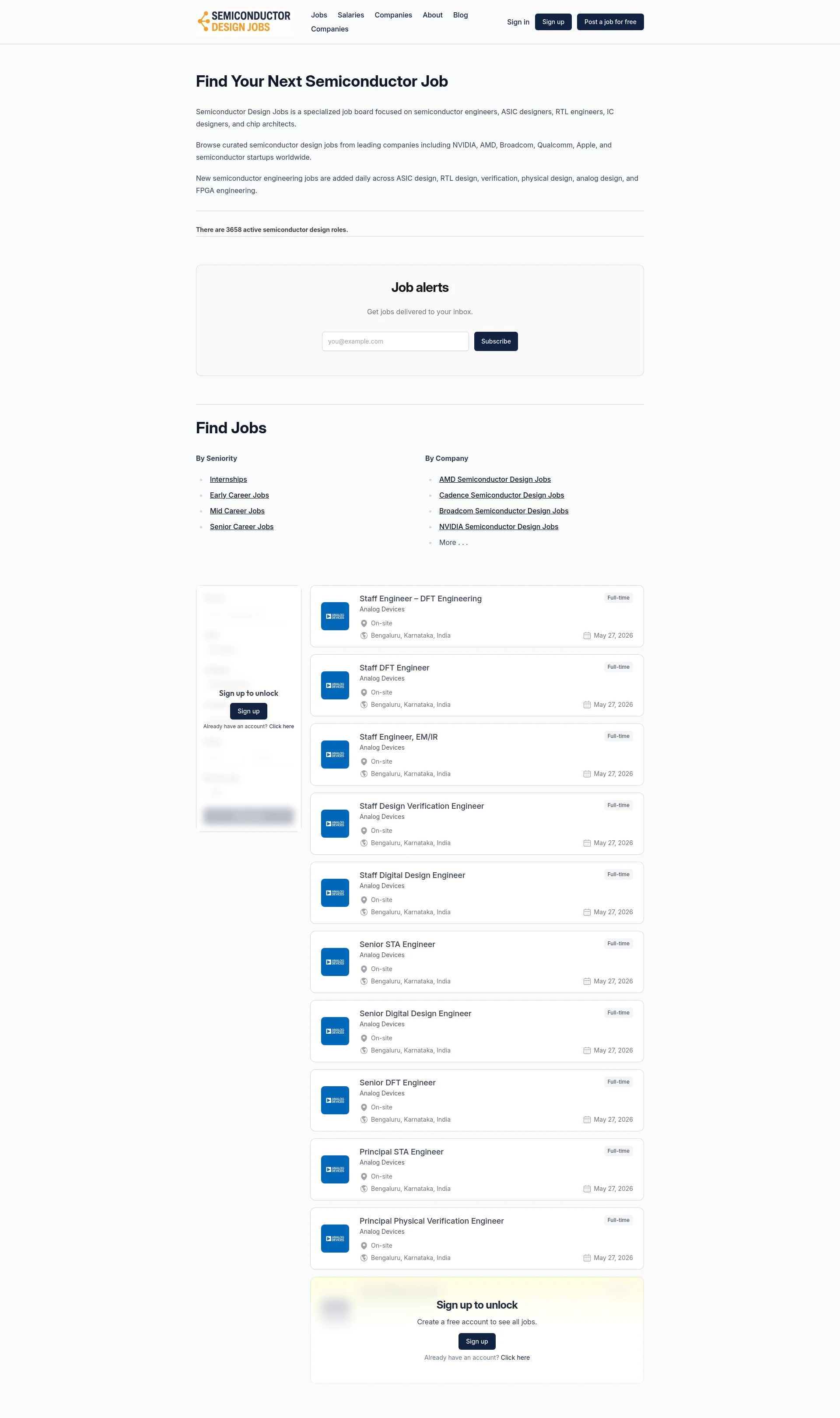 Specialized job board for semiconductor engineers and designers