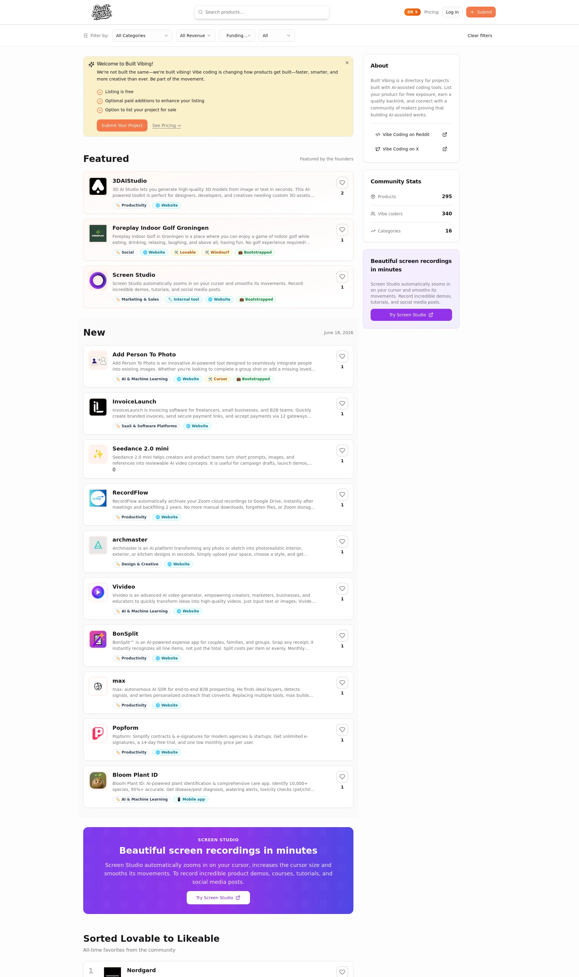 Directory of Projects Built with AI & Vibe Coding