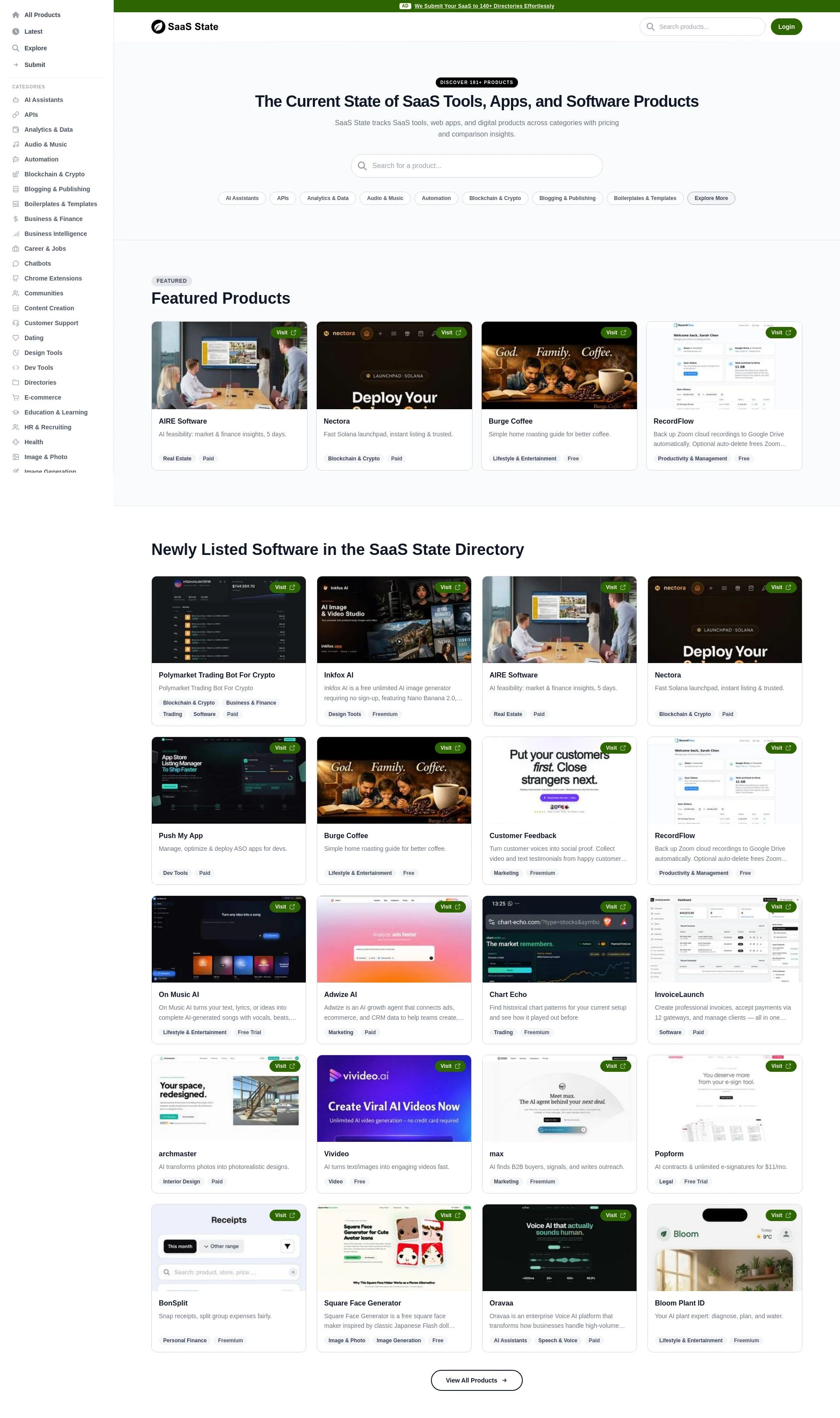 SaaS State tracks SaaS tools, web apps, and digital products across categories with pricing and comparison insights.