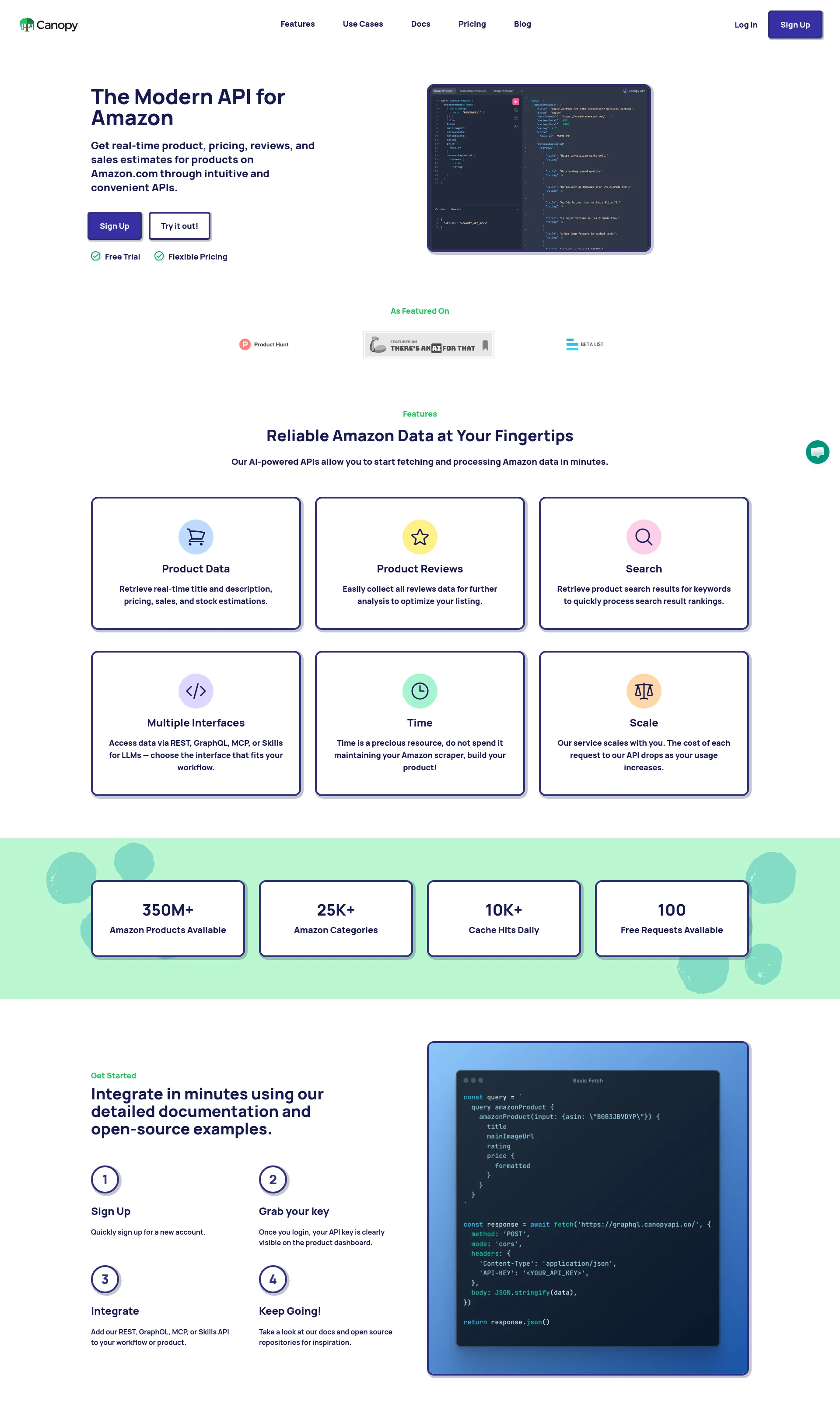 Amazon Product Data API for real-time product, pricing, reviews, and sales estimates